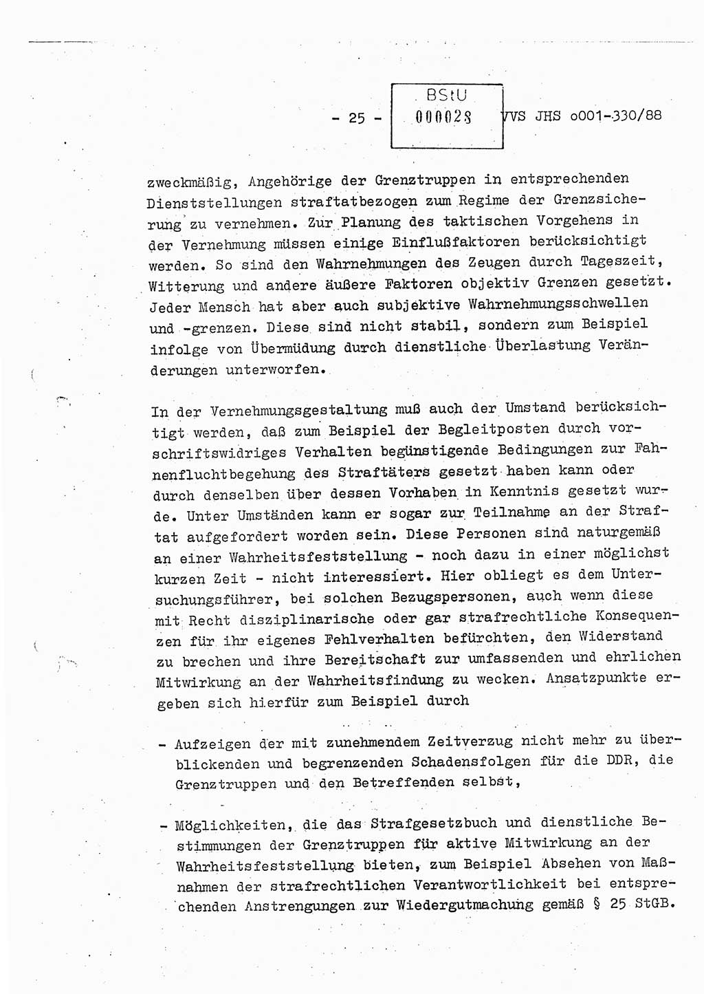 Diplomarbeit Offiziersschüler Thomas Mühle (HA Ⅸ/6), Ministerium für Staatssicherheit (MfS) [Deutsche Demokratische Republik (DDR)], Juristische Hochschule (JHS), Vertrauliche Verschlußsache (VVS) o001-330/88, Potsdam 1988, Seite 25 (Dipl.-Arb. MfS DDR JHS VVS o001-330/88 1988, S. 25)