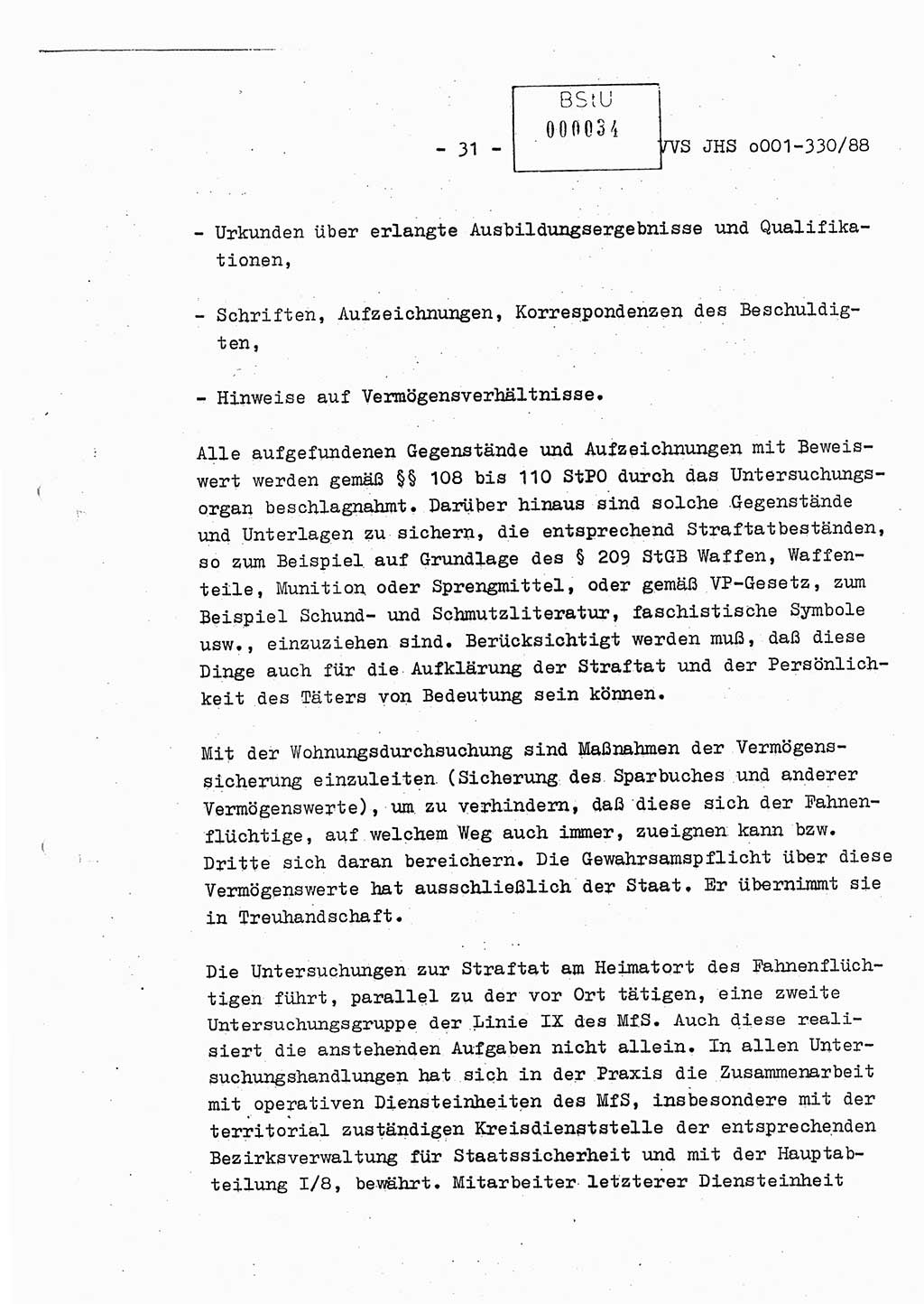 Diplomarbeit Offiziersschüler Thomas Mühle (HA Ⅸ/6), Ministerium für Staatssicherheit (MfS) [Deutsche Demokratische Republik (DDR)], Juristische Hochschule (JHS), Vertrauliche Verschlußsache (VVS) o001-330/88, Potsdam 1988, Seite 31 (Dipl.-Arb. MfS DDR JHS VVS o001-330/88 1988, S. 31)