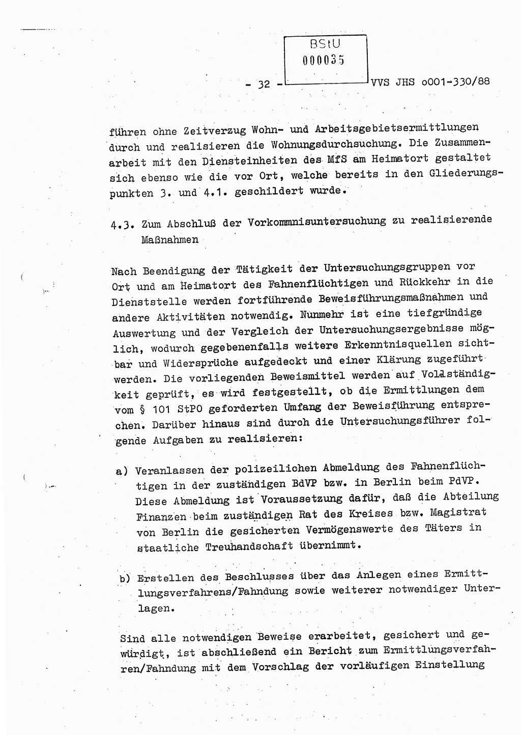 Diplomarbeit Offiziersschüler Thomas Mühle (HA Ⅸ/6), Ministerium für Staatssicherheit (MfS) [Deutsche Demokratische Republik (DDR)], Juristische Hochschule (JHS), Vertrauliche Verschlußsache (VVS) o001-330/88, Potsdam 1988, Seite 32 (Dipl.-Arb. MfS DDR JHS VVS o001-330/88 1988, S. 32)