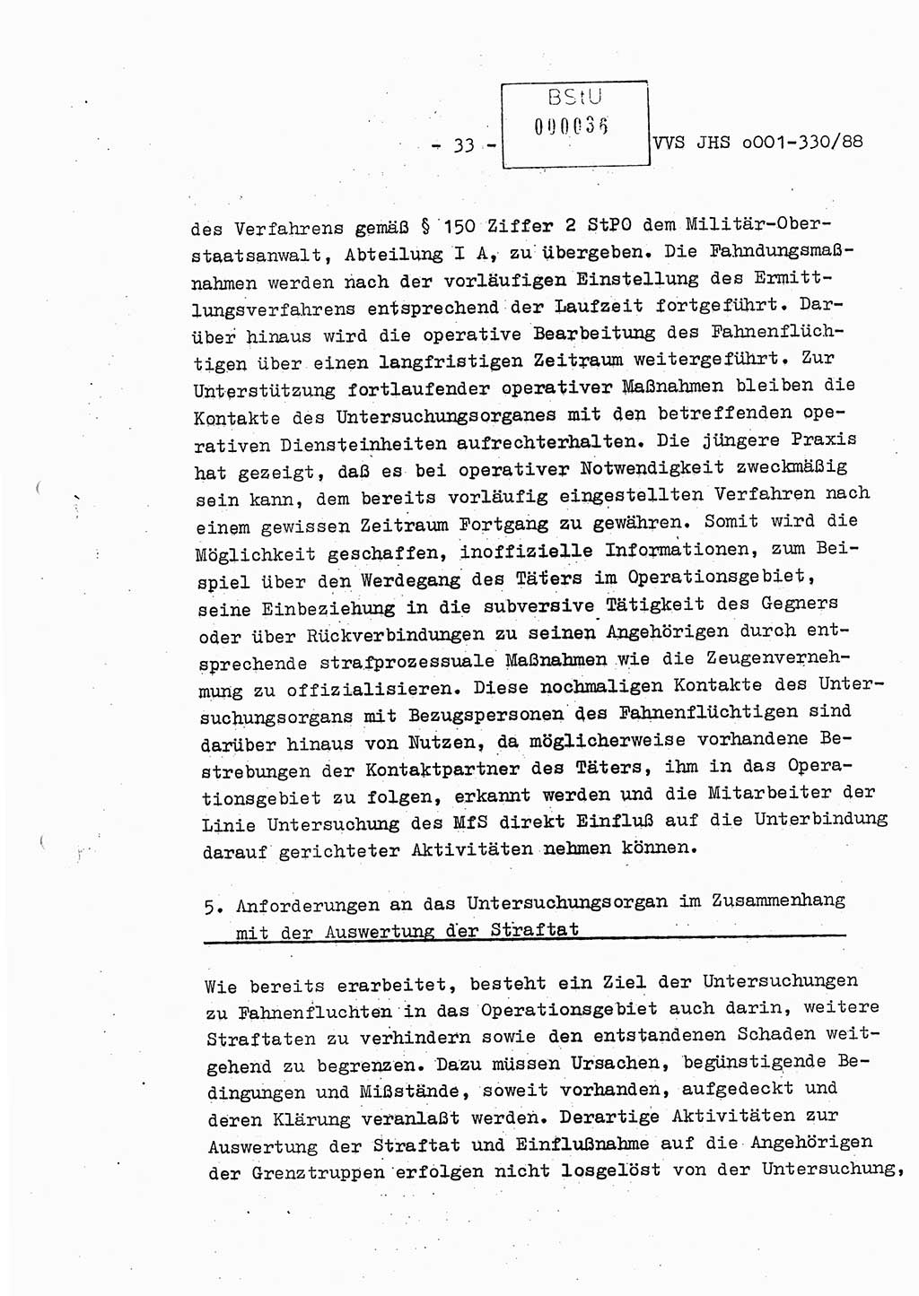 Diplomarbeit Offiziersschüler Thomas Mühle (HA Ⅸ/6), Ministerium für Staatssicherheit (MfS) [Deutsche Demokratische Republik (DDR)], Juristische Hochschule (JHS), Vertrauliche Verschlußsache (VVS) o001-330/88, Potsdam 1988, Seite 33 (Dipl.-Arb. MfS DDR JHS VVS o001-330/88 1988, S. 33)