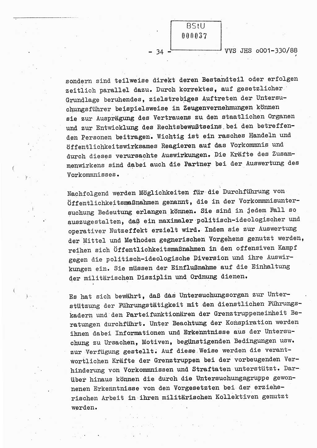 Diplomarbeit Offiziersschüler Thomas Mühle (HA Ⅸ/6), Ministerium für Staatssicherheit (MfS) [Deutsche Demokratische Republik (DDR)], Juristische Hochschule (JHS), Vertrauliche Verschlußsache (VVS) o001-330/88, Potsdam 1988, Seite 34 (Dipl.-Arb. MfS DDR JHS VVS o001-330/88 1988, S. 34)