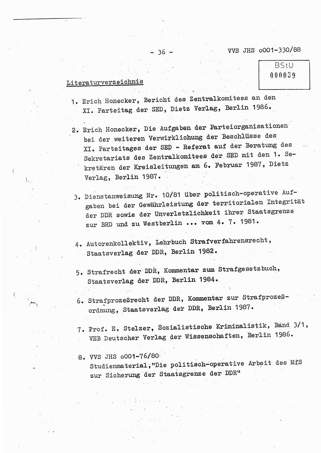Diplomarbeit Offiziersschüler Thomas Mühle (HA Ⅸ/6), Ministerium für Staatssicherheit (MfS) [Deutsche Demokratische Republik (DDR)], Juristische Hochschule (JHS), Vertrauliche Verschlußsache (VVS) o001-330/88, Potsdam 1988, Seite 36 (Dipl.-Arb. MfS DDR JHS VVS o001-330/88 1988, S. 36)