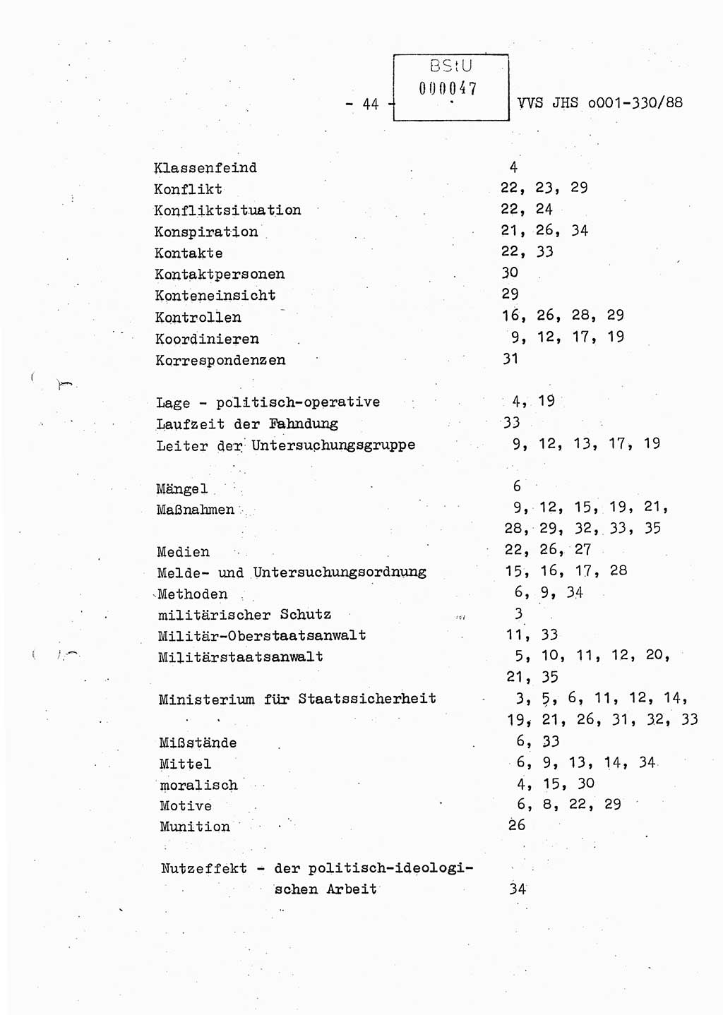 Diplomarbeit Offiziersschüler Thomas Mühle (HA Ⅸ/6), Ministerium für Staatssicherheit (MfS) [Deutsche Demokratische Republik (DDR)], Juristische Hochschule (JHS), Vertrauliche Verschlußsache (VVS) o001-330/88, Potsdam 1988, Seite 44 (Dipl.-Arb. MfS DDR JHS VVS o001-330/88 1988, S. 44)