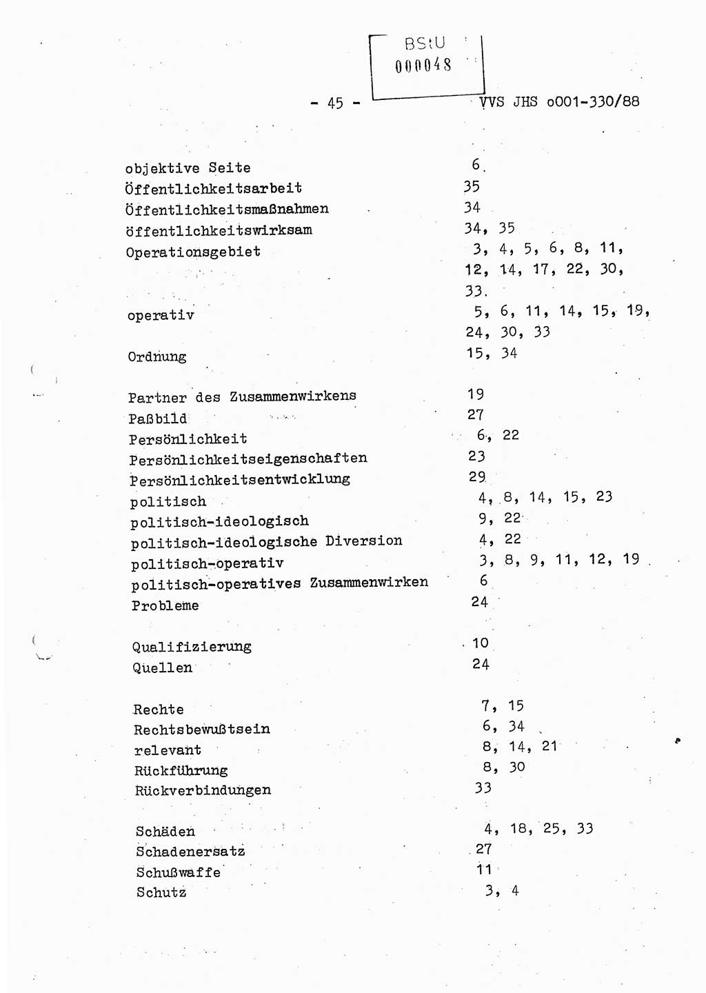 Diplomarbeit Offiziersschüler Thomas Mühle (HA Ⅸ/6), Ministerium für Staatssicherheit (MfS) [Deutsche Demokratische Republik (DDR)], Juristische Hochschule (JHS), Vertrauliche Verschlußsache (VVS) o001-330/88, Potsdam 1988, Seite 45 (Dipl.-Arb. MfS DDR JHS VVS o001-330/88 1988, S. 45)