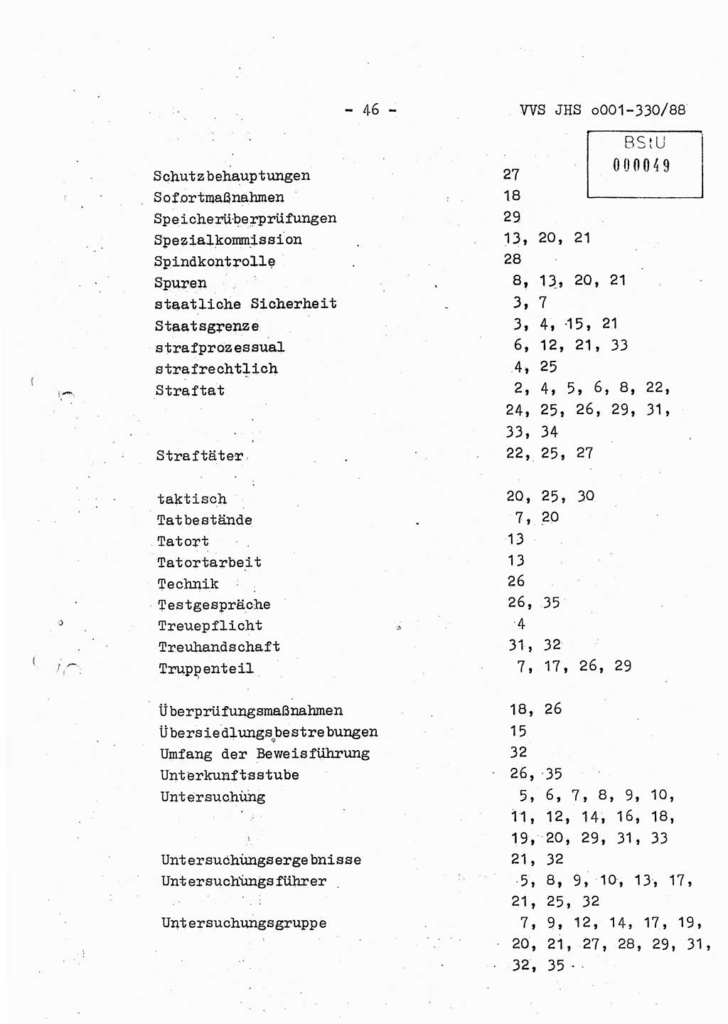 Diplomarbeit Offiziersschüler Thomas Mühle (HA Ⅸ/6), Ministerium für Staatssicherheit (MfS) [Deutsche Demokratische Republik (DDR)], Juristische Hochschule (JHS), Vertrauliche Verschlußsache (VVS) o001-330/88, Potsdam 1988, Seite 46 (Dipl.-Arb. MfS DDR JHS VVS o001-330/88 1988, S. 46)