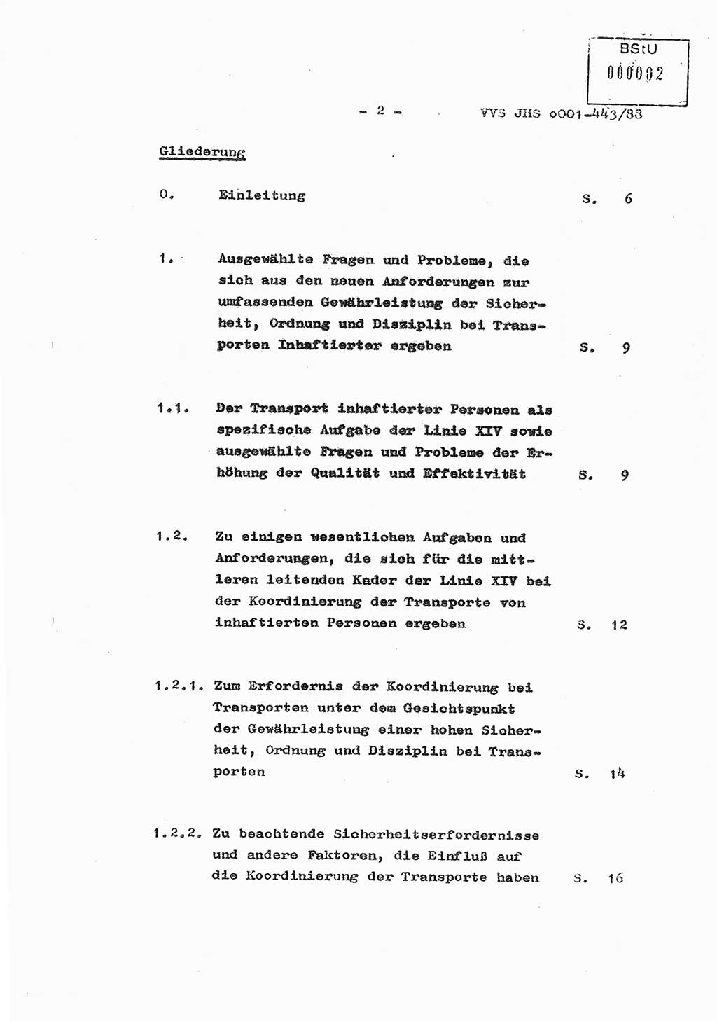 Diplomarbeit Hauptmann Michael Rast (Abt. ⅩⅣ), Major Bernd Rahaus (Abt. ⅩⅣ), Ministerium für Staatssicherheit (MfS) [Deutsche Demokratische Republik (DDR)], Juristische Hochschule (JHS), Vertrauliche Verschlußsache (VVS) o001-443/88, Potsdam 1988, Seite 2 (Dipl.-Arb. MfS DDR JHS VVS o001-443/88 1988, S. 2)