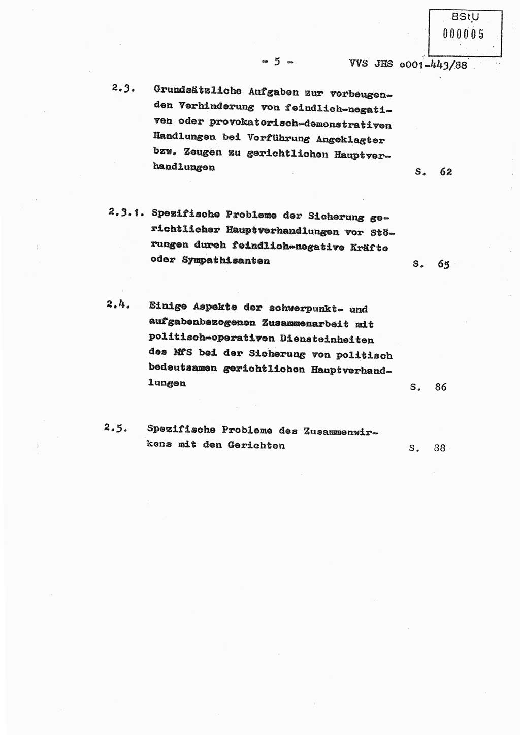 Diplomarbeit Hauptmann Michael Rast (Abt. ⅩⅣ), Major Bernd Rahaus (Abt. ⅩⅣ), Ministerium für Staatssicherheit (MfS) [Deutsche Demokratische Republik (DDR)], Juristische Hochschule (JHS), Vertrauliche Verschlußsache (VVS) o001-443/88, Potsdam 1988, Seite 5 (Dipl.-Arb. MfS DDR JHS VVS o001-443/88 1988, S. 5)