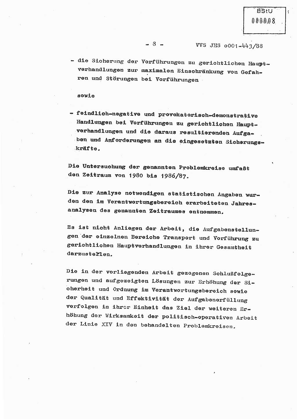 Diplomarbeit Hauptmann Michael Rast (Abt. ⅩⅣ), Major Bernd Rahaus (Abt. ⅩⅣ), Ministerium für Staatssicherheit (MfS) [Deutsche Demokratische Republik (DDR)], Juristische Hochschule (JHS), Vertrauliche Verschlußsache (VVS) o001-443/88, Potsdam 1988, Seite 8 (Dipl.-Arb. MfS DDR JHS VVS o001-443/88 1988, S. 8)