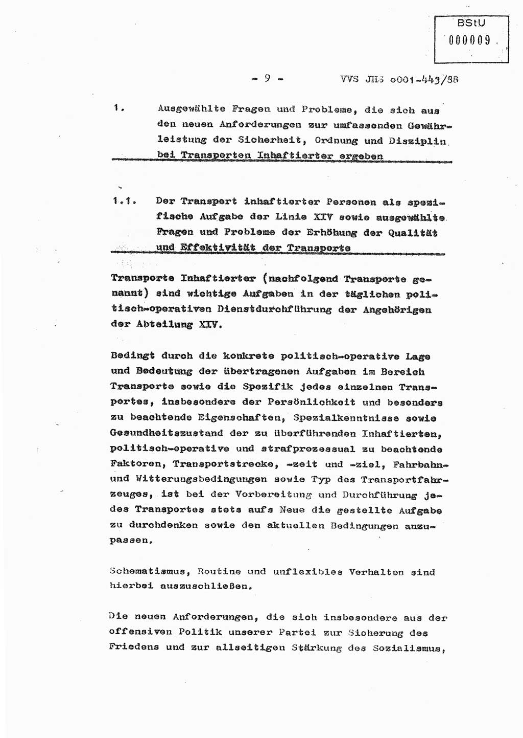 Diplomarbeit Hauptmann Michael Rast (Abt. ⅩⅣ), Major Bernd Rahaus (Abt. ⅩⅣ), Ministerium für Staatssicherheit (MfS) [Deutsche Demokratische Republik (DDR)], Juristische Hochschule (JHS), Vertrauliche Verschlußsache (VVS) o001-443/88, Potsdam 1988, Seite 9 (Dipl.-Arb. MfS DDR JHS VVS o001-443/88 1988, S. 9)