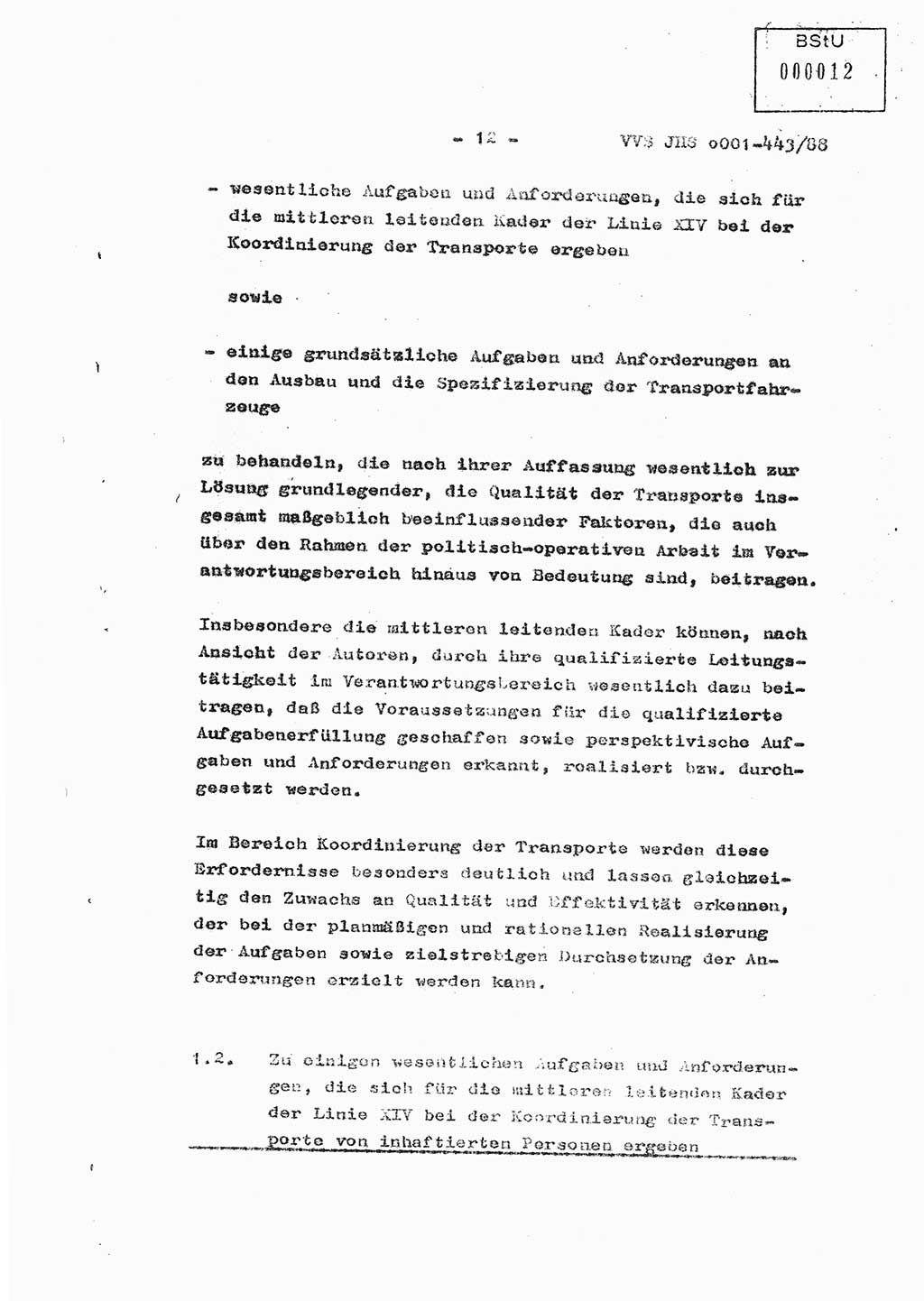 Diplomarbeit Hauptmann Michael Rast (Abt. ⅩⅣ), Major Bernd Rahaus (Abt. ⅩⅣ), Ministerium für Staatssicherheit (MfS) [Deutsche Demokratische Republik (DDR)], Juristische Hochschule (JHS), Vertrauliche Verschlußsache (VVS) o001-443/88, Potsdam 1988, Seite 12 (Dipl.-Arb. MfS DDR JHS VVS o001-443/88 1988, S. 12)