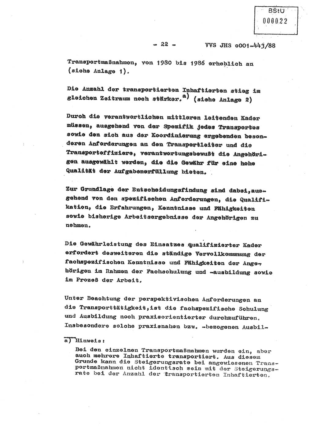Diplomarbeit Hauptmann Michael Rast (Abt. ⅩⅣ), Major Bernd Rahaus (Abt. ⅩⅣ), Ministerium für Staatssicherheit (MfS) [Deutsche Demokratische Republik (DDR)], Juristische Hochschule (JHS), Vertrauliche Verschlußsache (VVS) o001-443/88, Potsdam 1988, Seite 22 (Dipl.-Arb. MfS DDR JHS VVS o001-443/88 1988, S. 22)