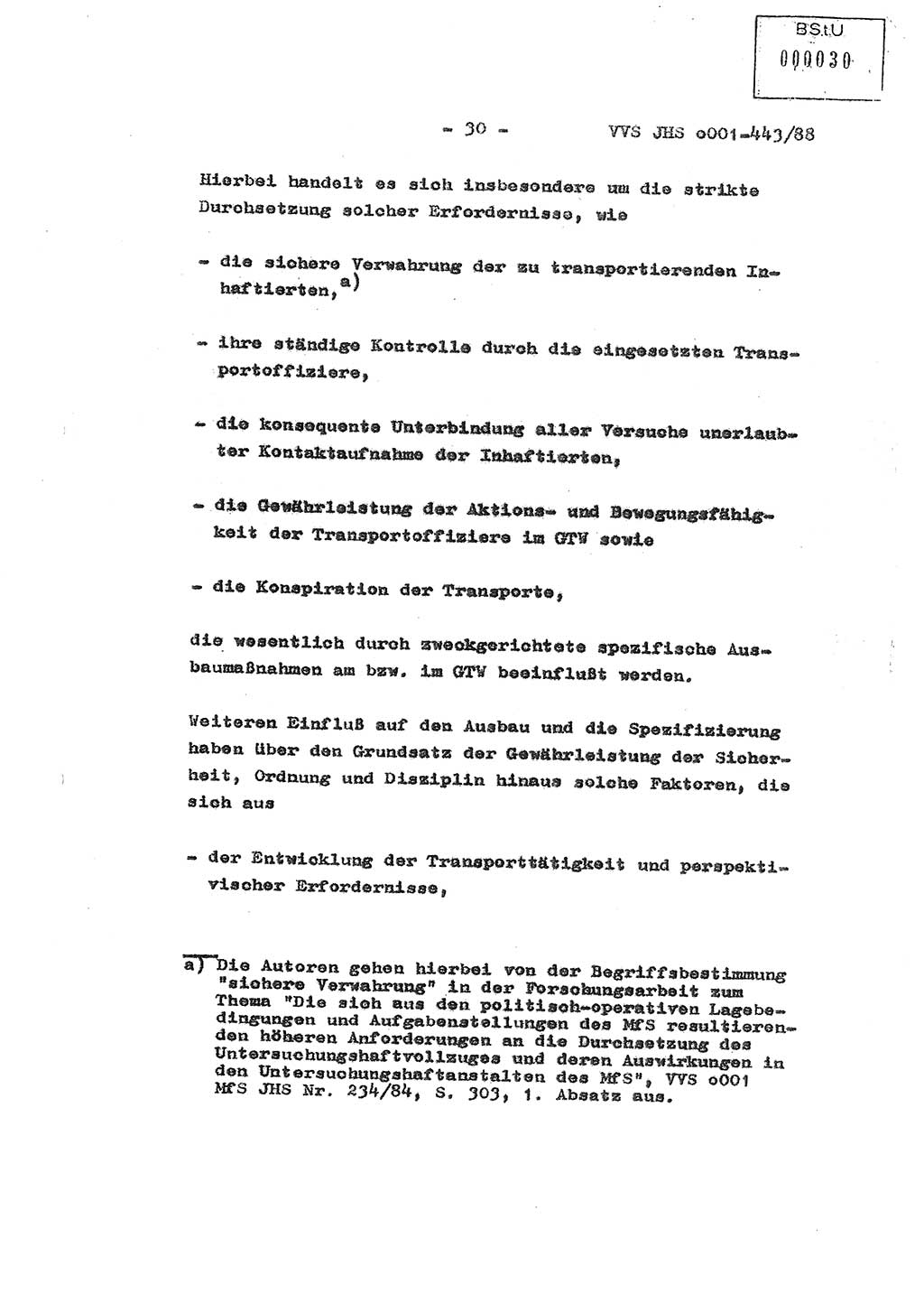 Diplomarbeit Hauptmann Michael Rast (Abt. ⅩⅣ), Major Bernd Rahaus (Abt. ⅩⅣ), Ministerium für Staatssicherheit (MfS) [Deutsche Demokratische Republik (DDR)], Juristische Hochschule (JHS), Vertrauliche Verschlußsache (VVS) o001-443/88, Potsdam 1988, Seite 30 (Dipl.-Arb. MfS DDR JHS VVS o001-443/88 1988, S. 30)