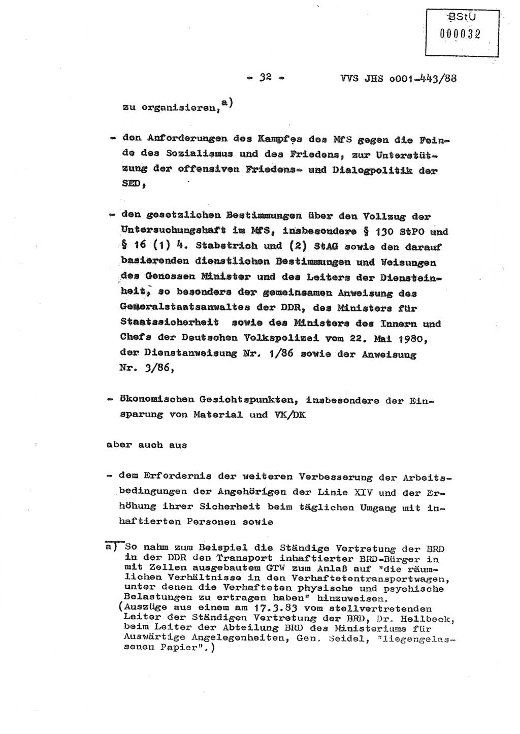 Diplomarbeit Hauptmann Michael Rast (Abt. ⅩⅣ), Major Bernd Rahaus (Abt. ⅩⅣ), Ministerium für Staatssicherheit (MfS) [Deutsche Demokratische Republik (DDR)], Juristische Hochschule (JHS), Vertrauliche Verschlußsache (VVS) o001-443/88, Potsdam 1988, Seite 32 (Dipl.-Arb. MfS DDR JHS VVS o001-443/88 1988, S. 32)