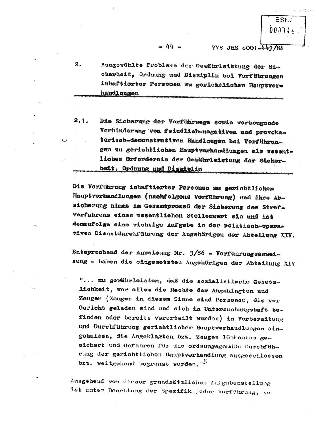 Diplomarbeit Hauptmann Michael Rast (Abt. ⅩⅣ), Major Bernd Rahaus (Abt. ⅩⅣ), Ministerium für Staatssicherheit (MfS) [Deutsche Demokratische Republik (DDR)], Juristische Hochschule (JHS), Vertrauliche Verschlußsache (VVS) o001-443/88, Potsdam 1988, Seite 44 (Dipl.-Arb. MfS DDR JHS VVS o001-443/88 1988, S. 44)