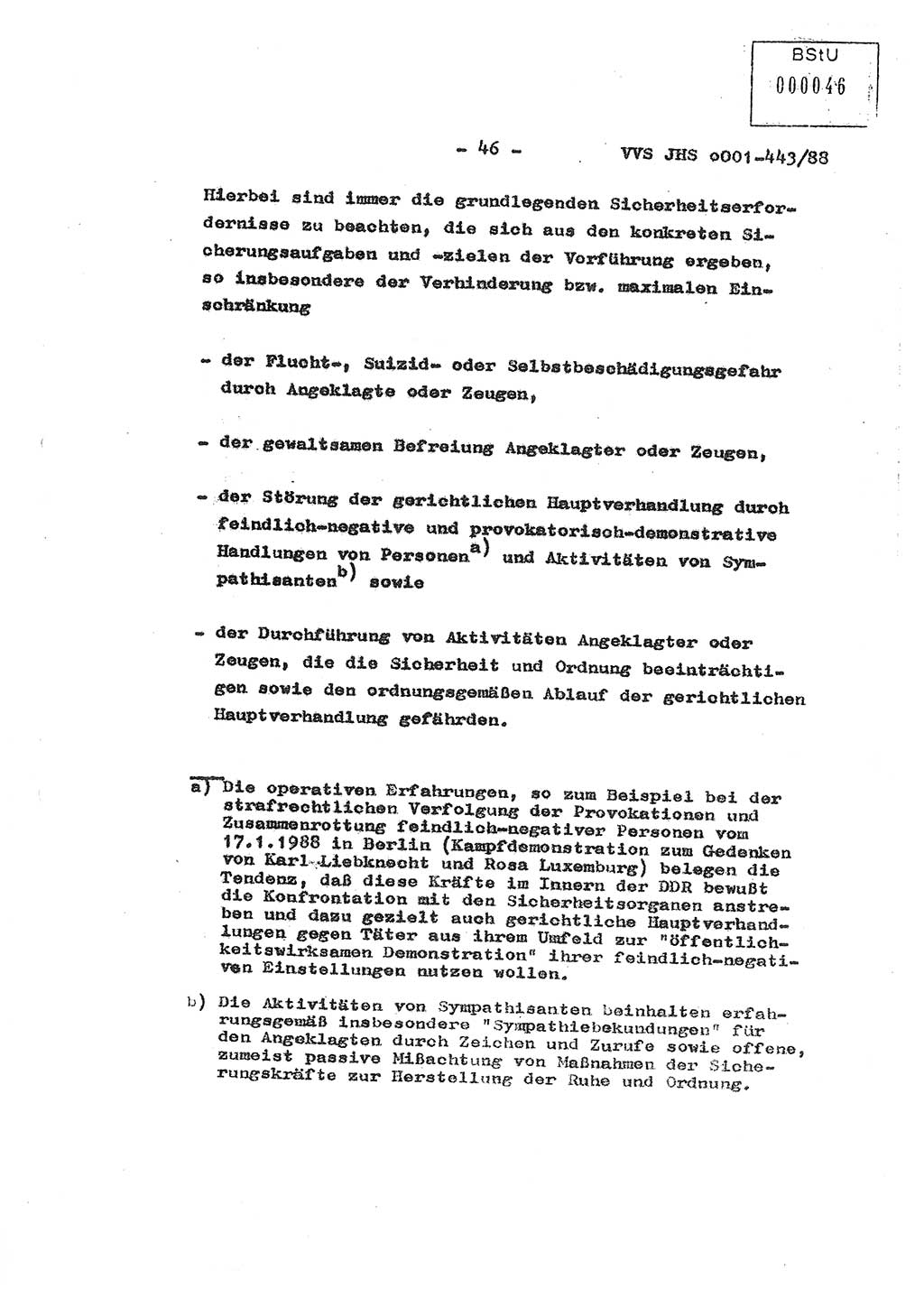 Diplomarbeit Hauptmann Michael Rast (Abt. ⅩⅣ), Major Bernd Rahaus (Abt. ⅩⅣ), Ministerium für Staatssicherheit (MfS) [Deutsche Demokratische Republik (DDR)], Juristische Hochschule (JHS), Vertrauliche Verschlußsache (VVS) o001-443/88, Potsdam 1988, Seite 46 (Dipl.-Arb. MfS DDR JHS VVS o001-443/88 1988, S. 46)