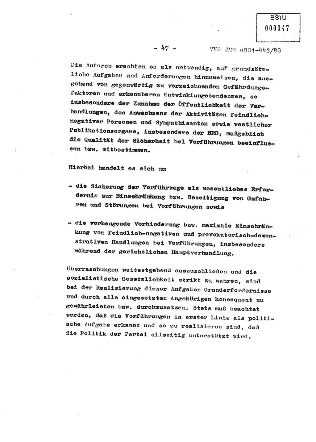 Diplomarbeit Hauptmann Michael Rast (Abt. ⅩⅣ), Major Bernd Rahaus (Abt. ⅩⅣ), Ministerium für Staatssicherheit (MfS) [Deutsche Demokratische Republik (DDR)], Juristische Hochschule (JHS), Vertrauliche Verschlußsache (VVS) o001-443/88, Potsdam 1988, Seite 47 (Dipl.-Arb. MfS DDR JHS VVS o001-443/88 1988, S. 47)