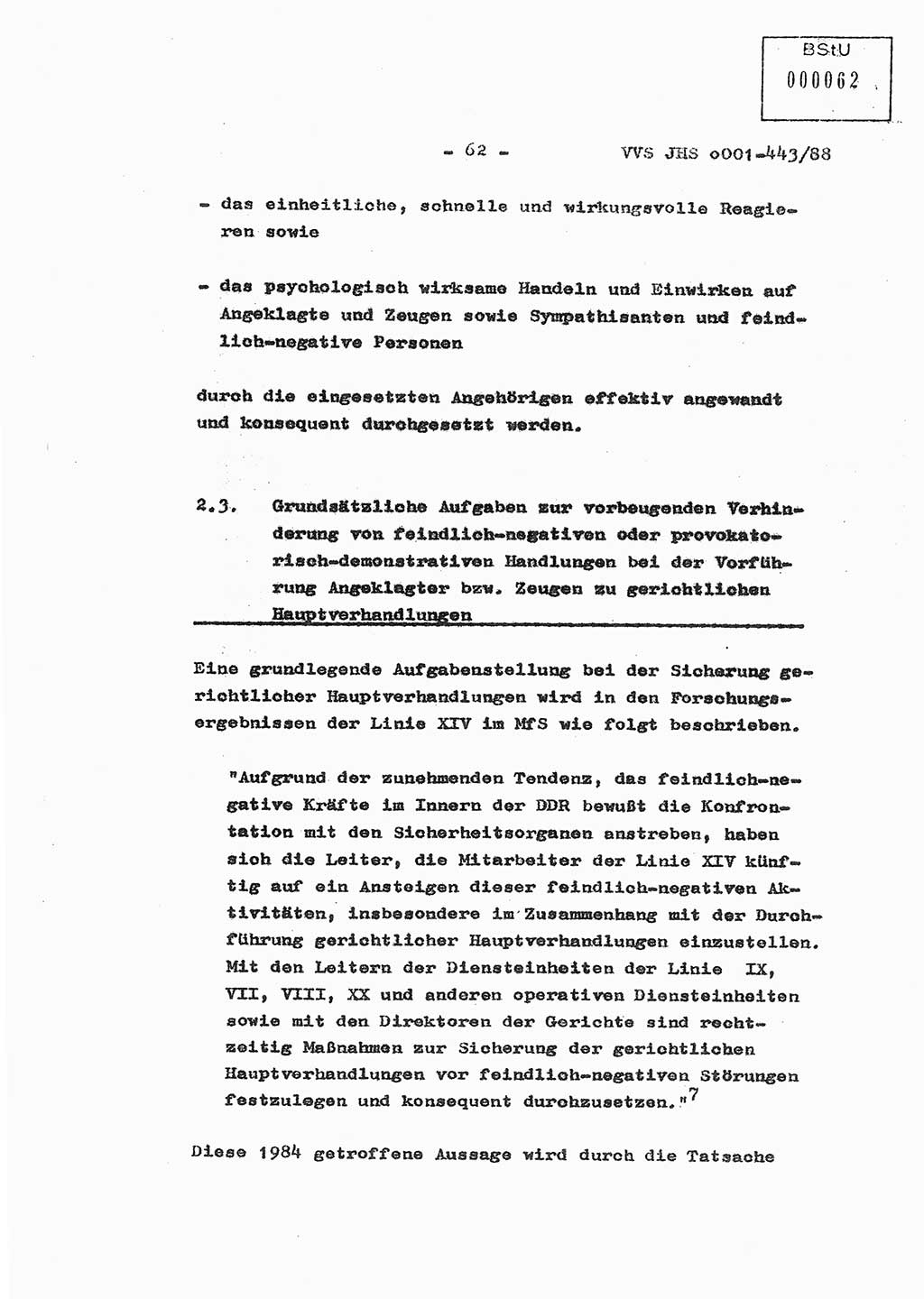 Diplomarbeit Hauptmann Michael Rast (Abt. ⅩⅣ), Major Bernd Rahaus (Abt. ⅩⅣ), Ministerium für Staatssicherheit (MfS) [Deutsche Demokratische Republik (DDR)], Juristische Hochschule (JHS), Vertrauliche Verschlußsache (VVS) o001-443/88, Potsdam 1988, Seite 62 (Dipl.-Arb. MfS DDR JHS VVS o001-443/88 1988, S. 62)