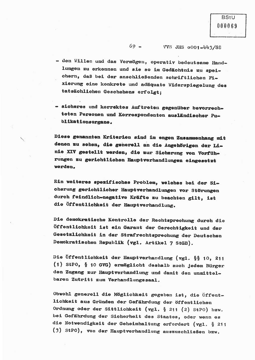 Diplomarbeit Hauptmann Michael Rast (Abt. ⅩⅣ), Major Bernd Rahaus (Abt. ⅩⅣ), Ministerium für Staatssicherheit (MfS) [Deutsche Demokratische Republik (DDR)], Juristische Hochschule (JHS), Vertrauliche Verschlußsache (VVS) o001-443/88, Potsdam 1988, Seite 69 (Dipl.-Arb. MfS DDR JHS VVS o001-443/88 1988, S. 69)