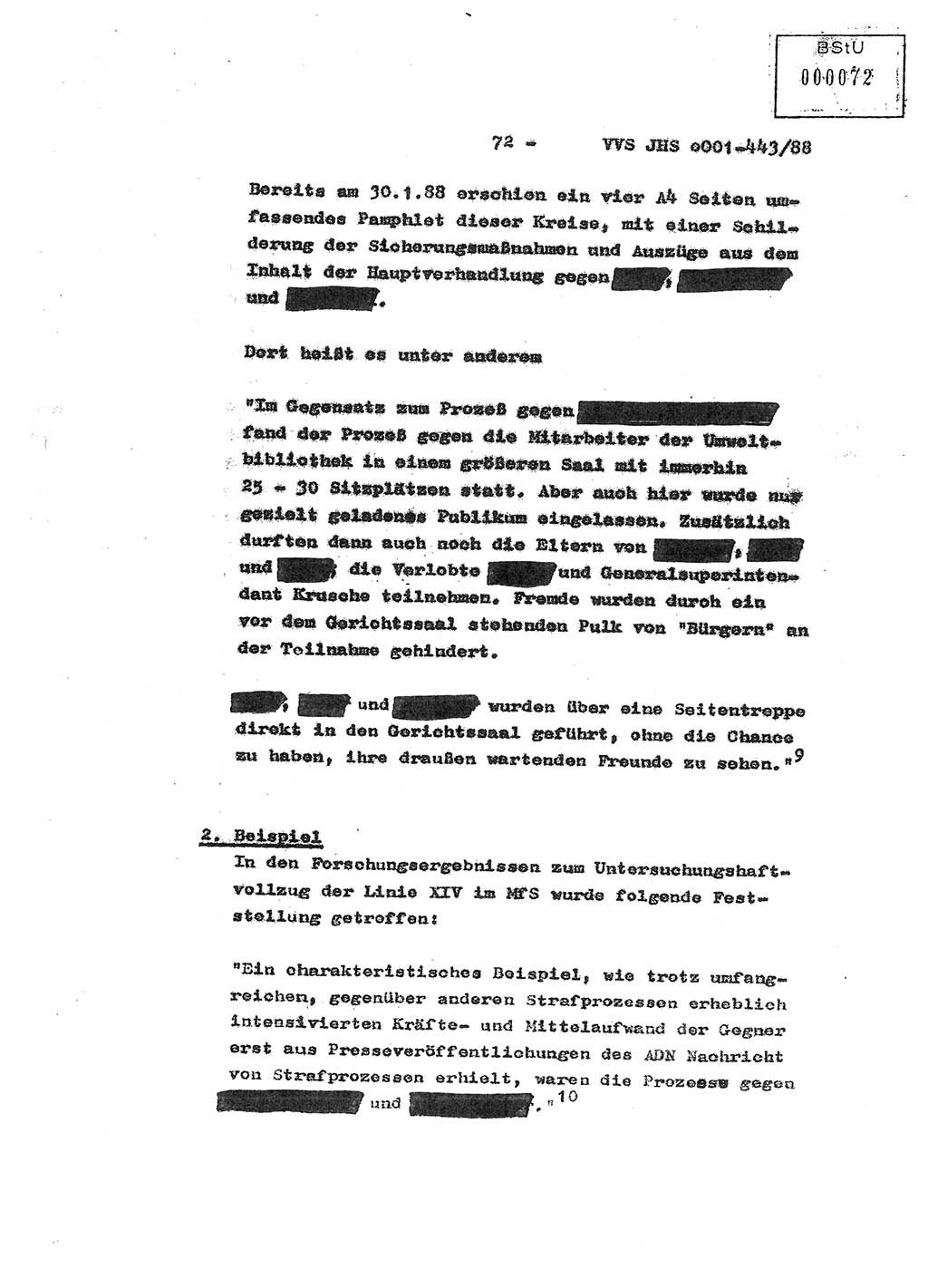 Diplomarbeit Hauptmann Michael Rast (Abt. ⅩⅣ), Major Bernd Rahaus (Abt. ⅩⅣ), Ministerium für Staatssicherheit (MfS) [Deutsche Demokratische Republik (DDR)], Juristische Hochschule (JHS), Vertrauliche Verschlußsache (VVS) o001-443/88, Potsdam 1988, Seite 72 (Dipl.-Arb. MfS DDR JHS VVS o001-443/88 1988, S. 72)