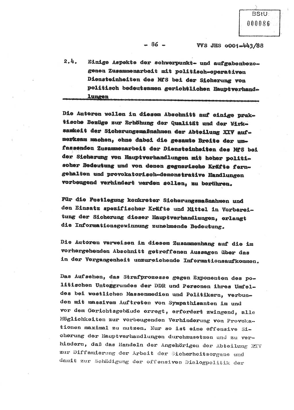 Diplomarbeit Hauptmann Michael Rast (Abt. ⅩⅣ), Major Bernd Rahaus (Abt. ⅩⅣ), Ministerium für Staatssicherheit (MfS) [Deutsche Demokratische Republik (DDR)], Juristische Hochschule (JHS), Vertrauliche Verschlußsache (VVS) o001-443/88, Potsdam 1988, Seite 86 (Dipl.-Arb. MfS DDR JHS VVS o001-443/88 1988, S. 86)