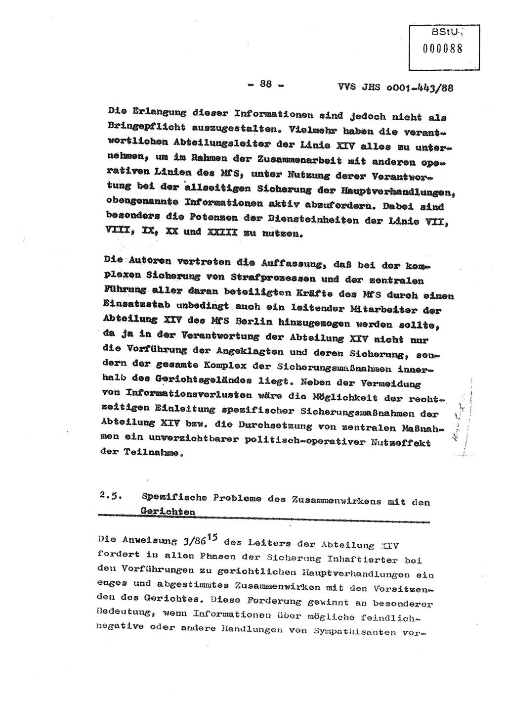 Diplomarbeit Hauptmann Michael Rast (Abt. ⅩⅣ), Major Bernd Rahaus (Abt. ⅩⅣ), Ministerium für Staatssicherheit (MfS) [Deutsche Demokratische Republik (DDR)], Juristische Hochschule (JHS), Vertrauliche Verschlußsache (VVS) o001-443/88, Potsdam 1988, Seite 88 (Dipl.-Arb. MfS DDR JHS VVS o001-443/88 1988, S. 88)