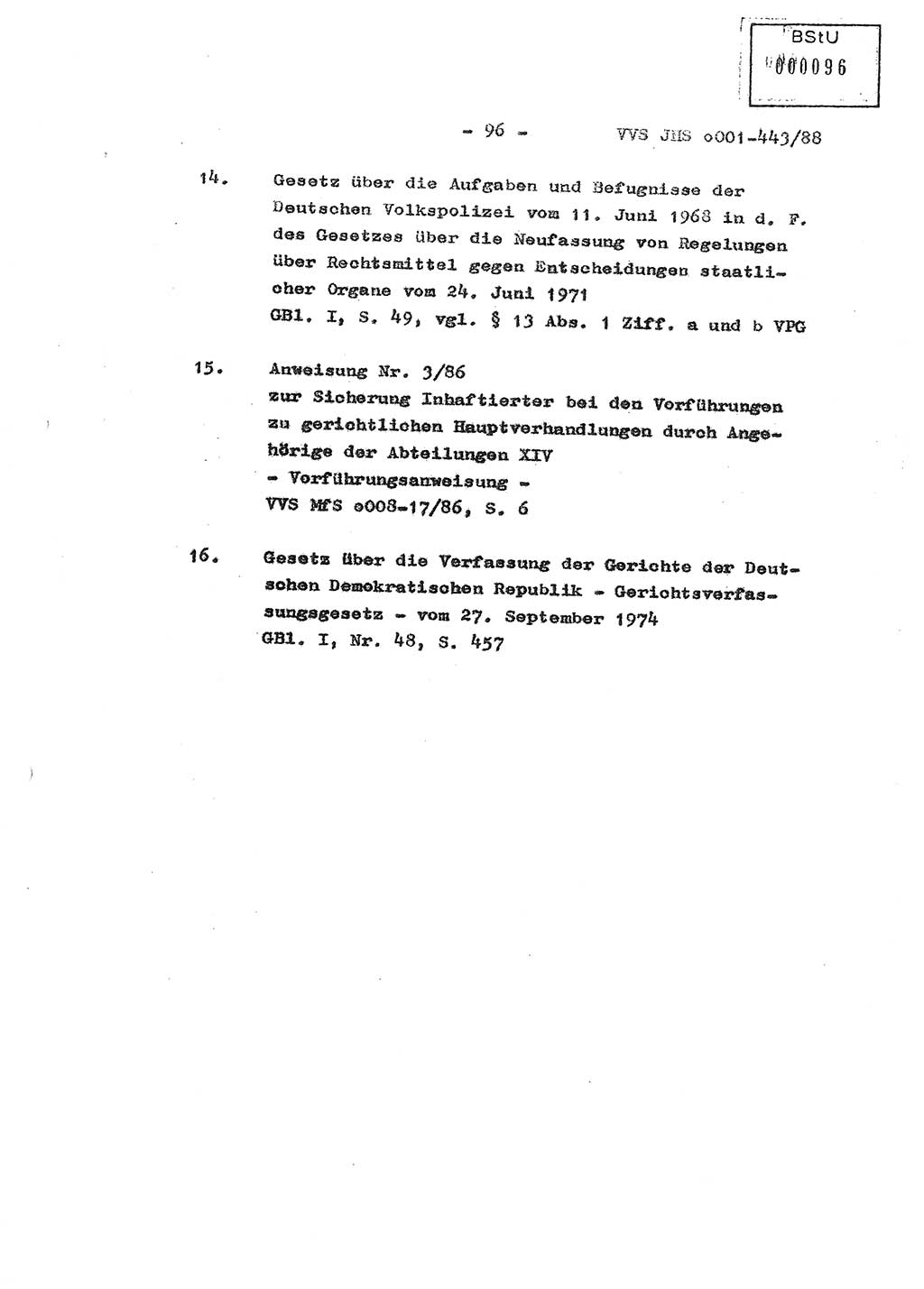 Diplomarbeit Hauptmann Michael Rast (Abt. ⅩⅣ), Major Bernd Rahaus (Abt. ⅩⅣ), Ministerium für Staatssicherheit (MfS) [Deutsche Demokratische Republik (DDR)], Juristische Hochschule (JHS), Vertrauliche Verschlußsache (VVS) o001-443/88, Potsdam 1988, Seite 96 (Dipl.-Arb. MfS DDR JHS VVS o001-443/88 1988, S. 96)