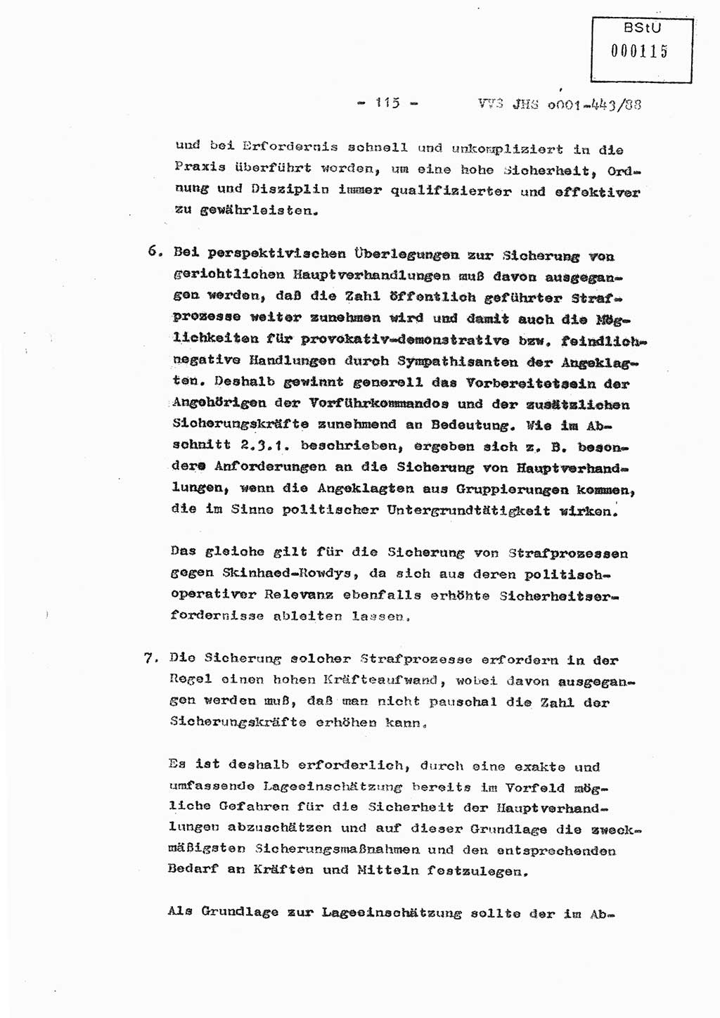 Diplomarbeit Hauptmann Michael Rast (Abt. ⅩⅣ), Major Bernd Rahaus (Abt. ⅩⅣ), Ministerium für Staatssicherheit (MfS) [Deutsche Demokratische Republik (DDR)], Juristische Hochschule (JHS), Vertrauliche Verschlußsache (VVS) o001-443/88, Potsdam 1988, Seite 115 (Dipl.-Arb. MfS DDR JHS VVS o001-443/88 1988, S. 115)