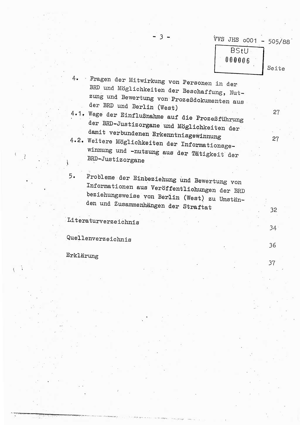 Diplomarbeit Leutnant Frank Schulze (HA Ⅸ/9), Ministerium für Staatssicherheit (MfS) [Deutsche Demokratische Republik (DDR)], Juristische Hochschule (JHS), Vertrauliche Verschlußsache (VVS) o001-505/88, Potsdam 1988, Seite 3 (Dipl.-Arb. MfS DDR JHS VVS o001-505/88 1988, S. 3)
