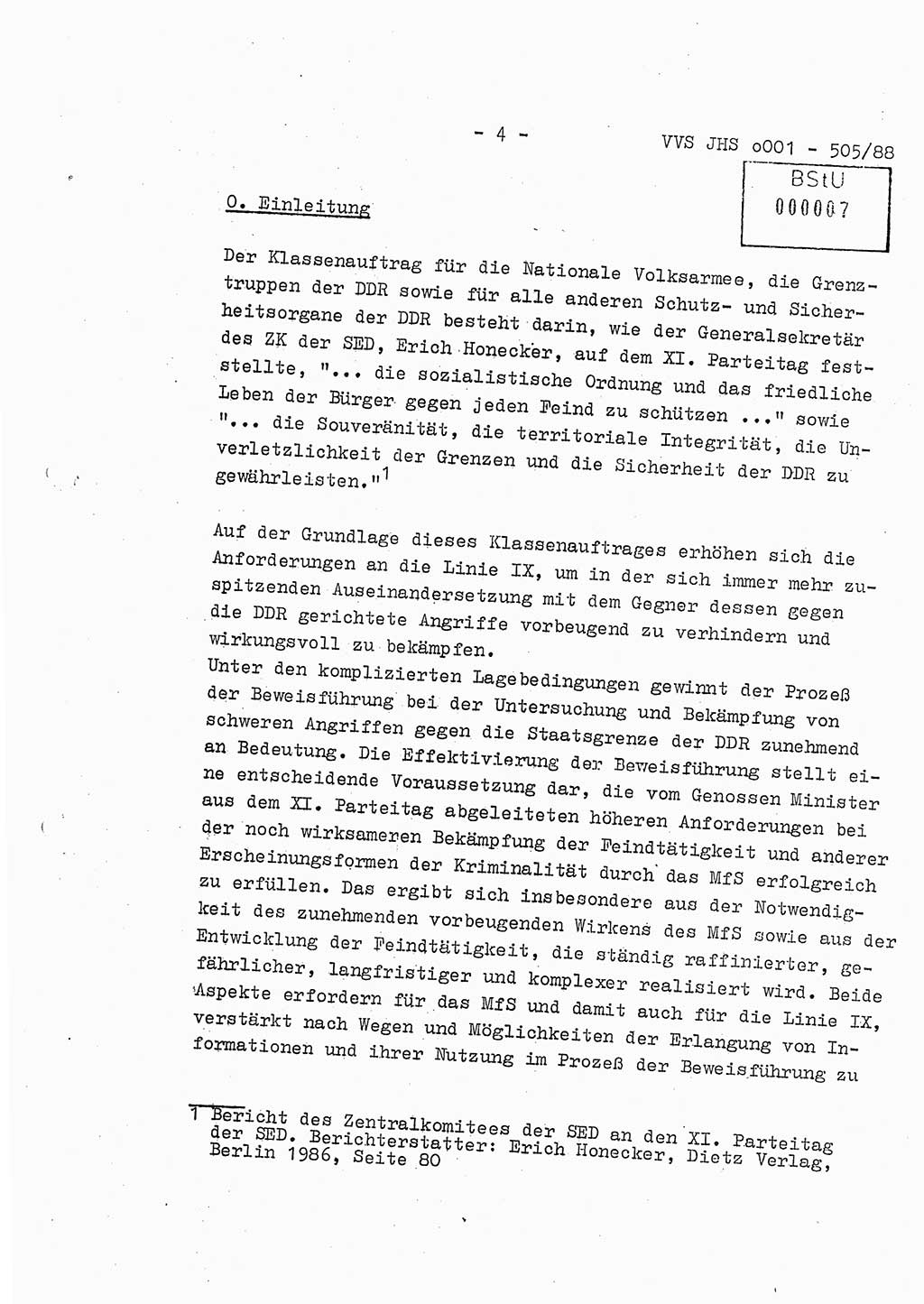 Diplomarbeit Leutnant Frank Schulze (HA Ⅸ/9), Ministerium für Staatssicherheit (MfS) [Deutsche Demokratische Republik (DDR)], Juristische Hochschule (JHS), Vertrauliche Verschlußsache (VVS) o001-505/88, Potsdam 1988, Seite 4 (Dipl.-Arb. MfS DDR JHS VVS o001-505/88 1988, S. 4)
