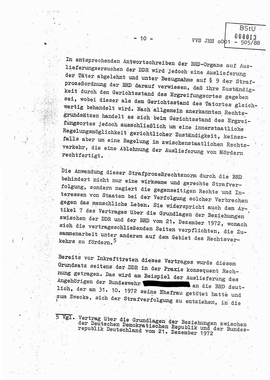 Diplomarbeit Leutnant Frank Schulze (HA Ⅸ/9), Ministerium für Staatssicherheit (MfS) [Deutsche Demokratische Republik (DDR)], Juristische Hochschule (JHS), Vertrauliche Verschlußsache (VVS) o001-505/88, Potsdam 1988, Seite 10 (Dipl.-Arb. MfS DDR JHS VVS o001-505/88 1988, S. 10)