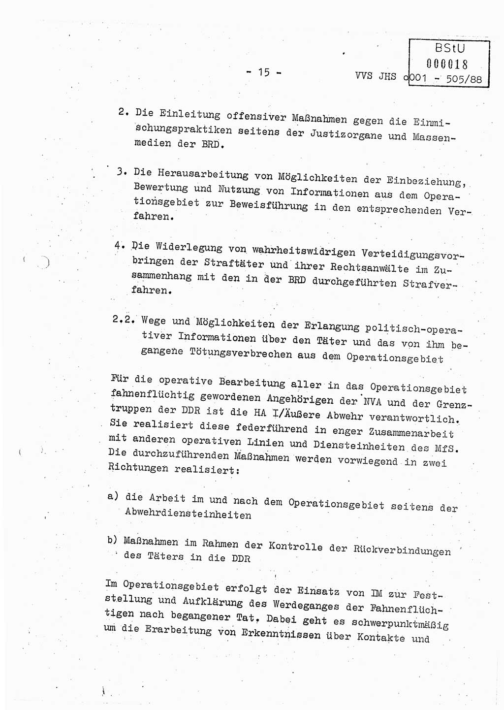 Diplomarbeit Leutnant Frank Schulze (HA Ⅸ/9), Ministerium für Staatssicherheit (MfS) [Deutsche Demokratische Republik (DDR)], Juristische Hochschule (JHS), Vertrauliche Verschlußsache (VVS) o001-505/88, Potsdam 1988, Seite 15 (Dipl.-Arb. MfS DDR JHS VVS o001-505/88 1988, S. 15)