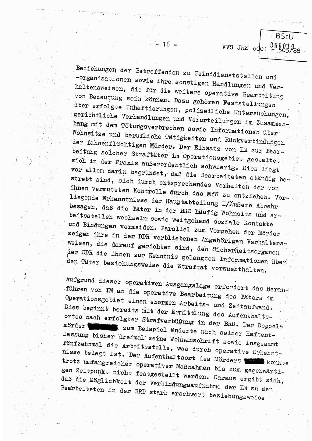 Diplomarbeit Leutnant Frank Schulze (HA Ⅸ/9), Ministerium für Staatssicherheit (MfS) [Deutsche Demokratische Republik (DDR)], Juristische Hochschule (JHS), Vertrauliche Verschlußsache (VVS) o001-505/88, Potsdam 1988, Seite 16 (Dipl.-Arb. MfS DDR JHS VVS o001-505/88 1988, S. 16)