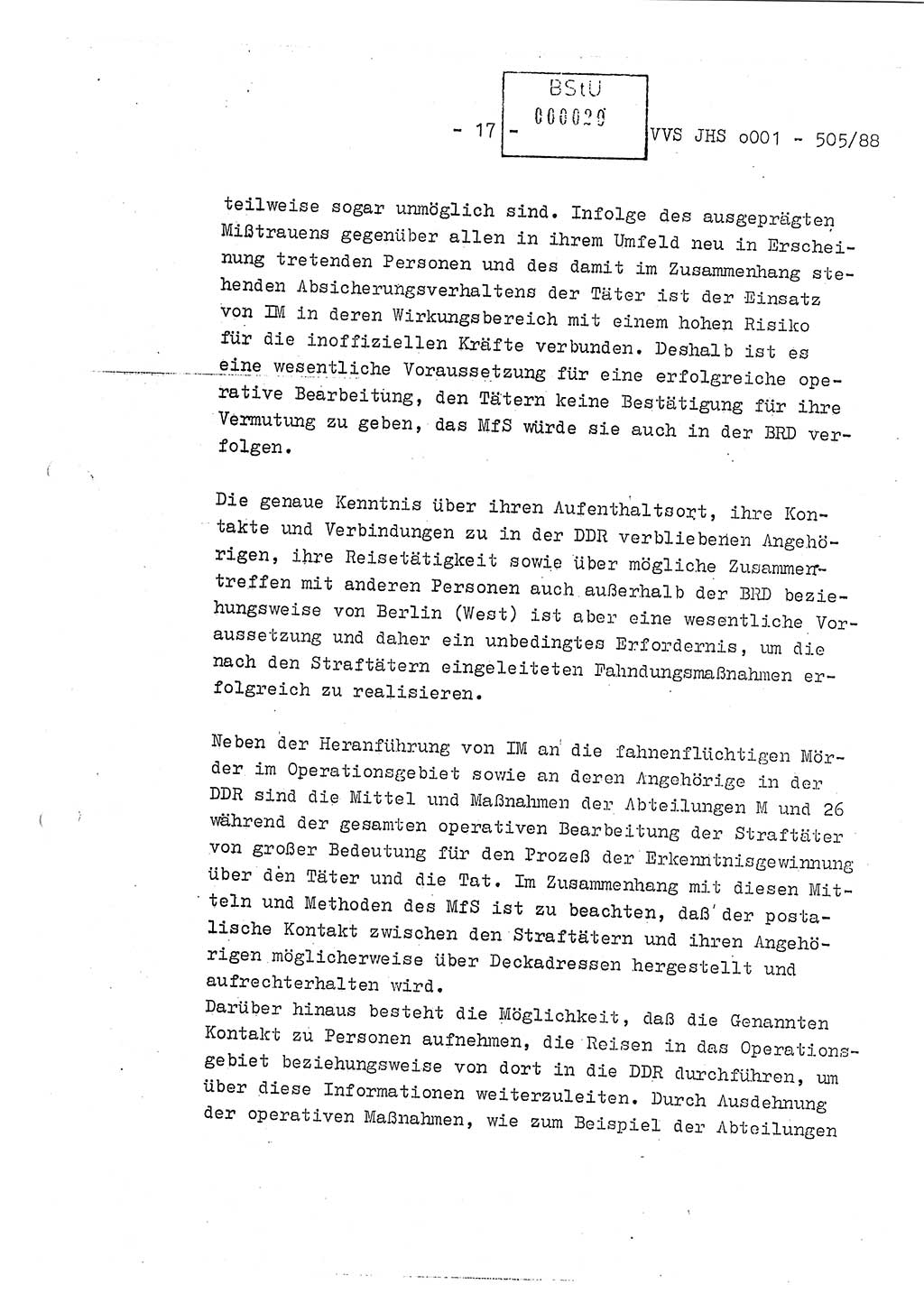 Diplomarbeit Leutnant Frank Schulze (HA Ⅸ/9), Ministerium für Staatssicherheit (MfS) [Deutsche Demokratische Republik (DDR)], Juristische Hochschule (JHS), Vertrauliche Verschlußsache (VVS) o001-505/88, Potsdam 1988, Seite 17 (Dipl.-Arb. MfS DDR JHS VVS o001-505/88 1988, S. 17)