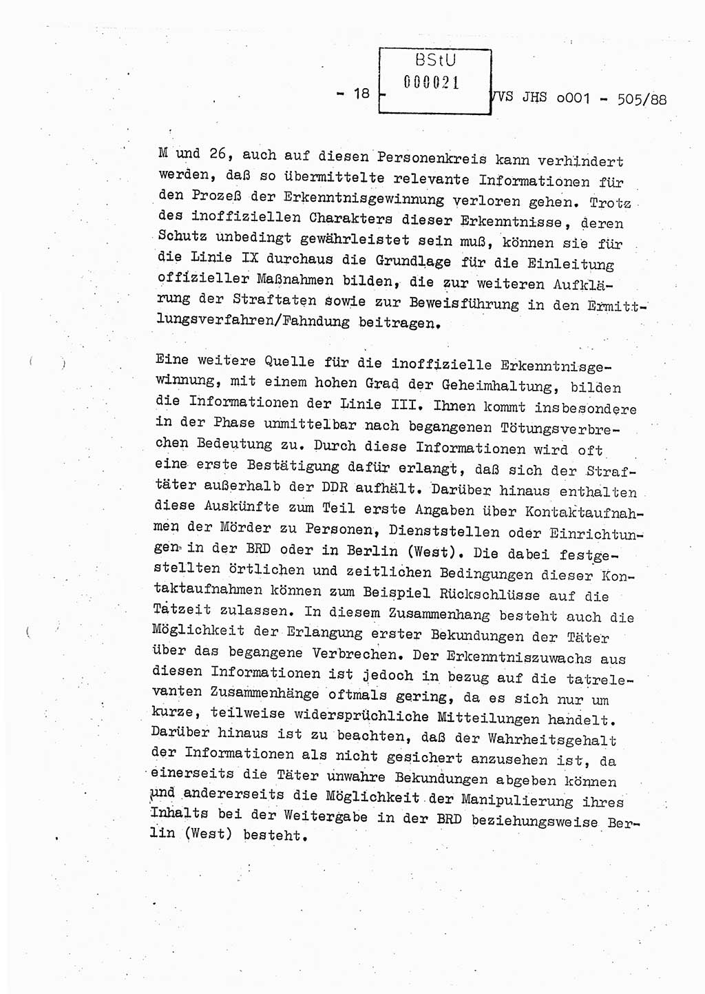 Diplomarbeit Leutnant Frank Schulze (HA Ⅸ/9), Ministerium für Staatssicherheit (MfS) [Deutsche Demokratische Republik (DDR)], Juristische Hochschule (JHS), Vertrauliche Verschlußsache (VVS) o001-505/88, Potsdam 1988, Seite 18 (Dipl.-Arb. MfS DDR JHS VVS o001-505/88 1988, S. 18)