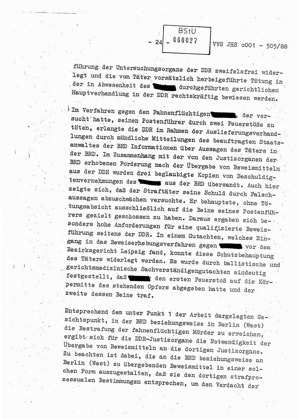 Diplomarbeit Leutnant Frank Schulze (HA Ⅸ/9), Ministerium für Staatssicherheit (MfS) [Deutsche Demokratische Republik (DDR)], Juristische Hochschule (JHS), Vertrauliche Verschlußsache (VVS) o001-505/88, Potsdam 1988, Seite 24 (Dipl.-Arb. MfS DDR JHS VVS o001-505/88 1988, S. 24)