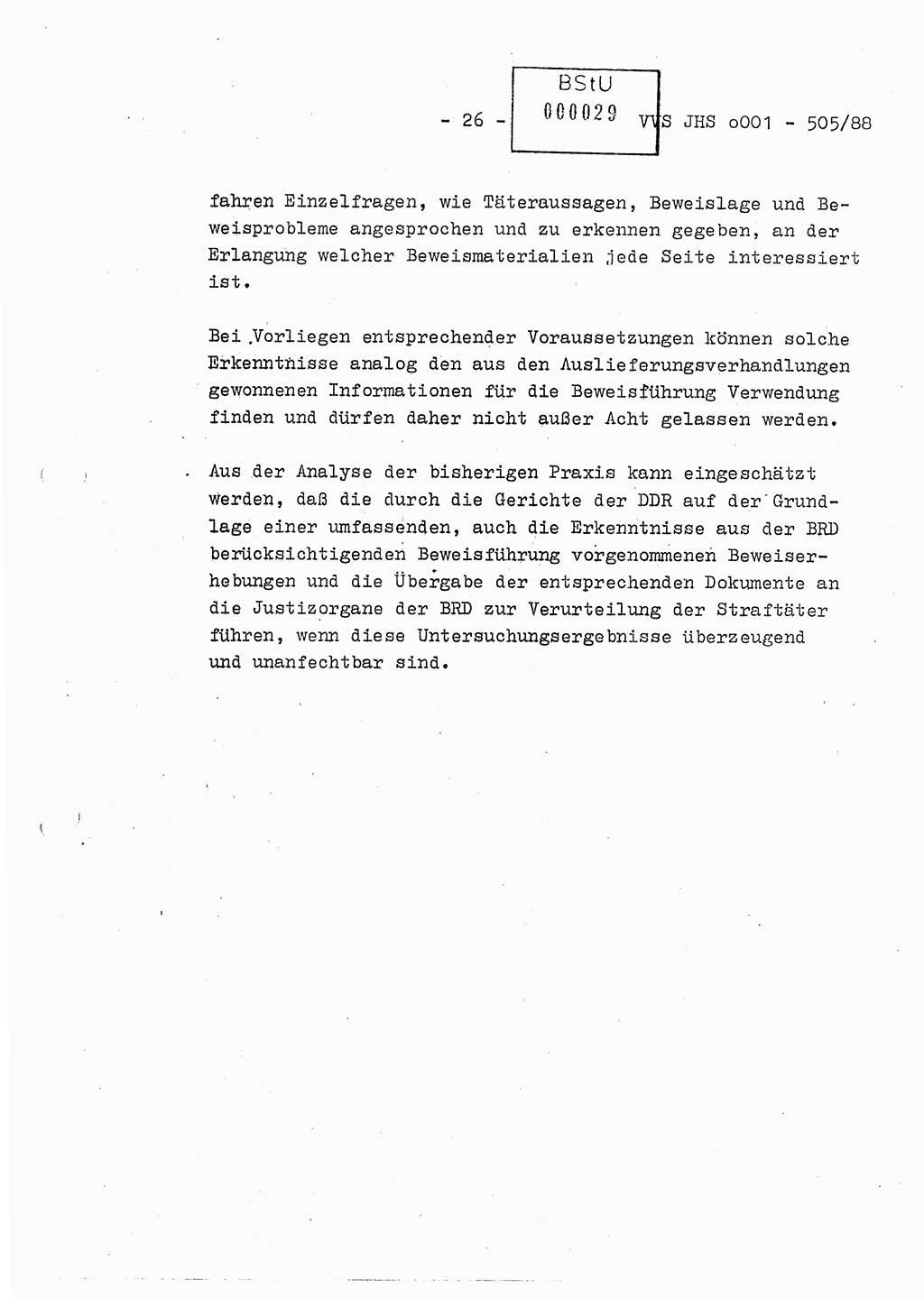 Diplomarbeit Leutnant Frank Schulze (HA Ⅸ/9), Ministerium für Staatssicherheit (MfS) [Deutsche Demokratische Republik (DDR)], Juristische Hochschule (JHS), Vertrauliche Verschlußsache (VVS) o001-505/88, Potsdam 1988, Seite 26 (Dipl.-Arb. MfS DDR JHS VVS o001-505/88 1988, S. 26)