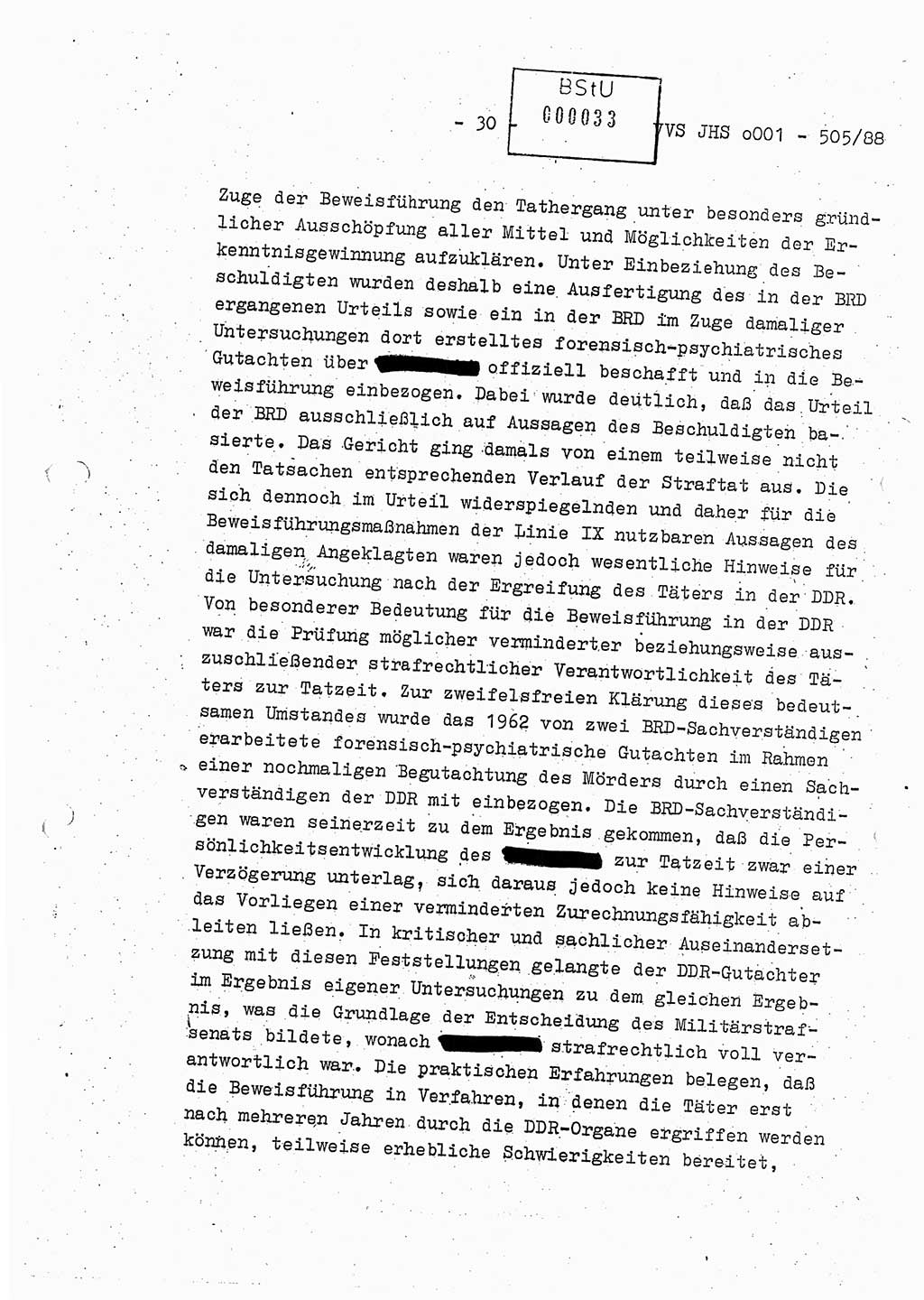 Diplomarbeit Leutnant Frank Schulze (HA Ⅸ/9), Ministerium für Staatssicherheit (MfS) [Deutsche Demokratische Republik (DDR)], Juristische Hochschule (JHS), Vertrauliche Verschlußsache (VVS) o001-505/88, Potsdam 1988, Seite 30 (Dipl.-Arb. MfS DDR JHS VVS o001-505/88 1988, S. 30)