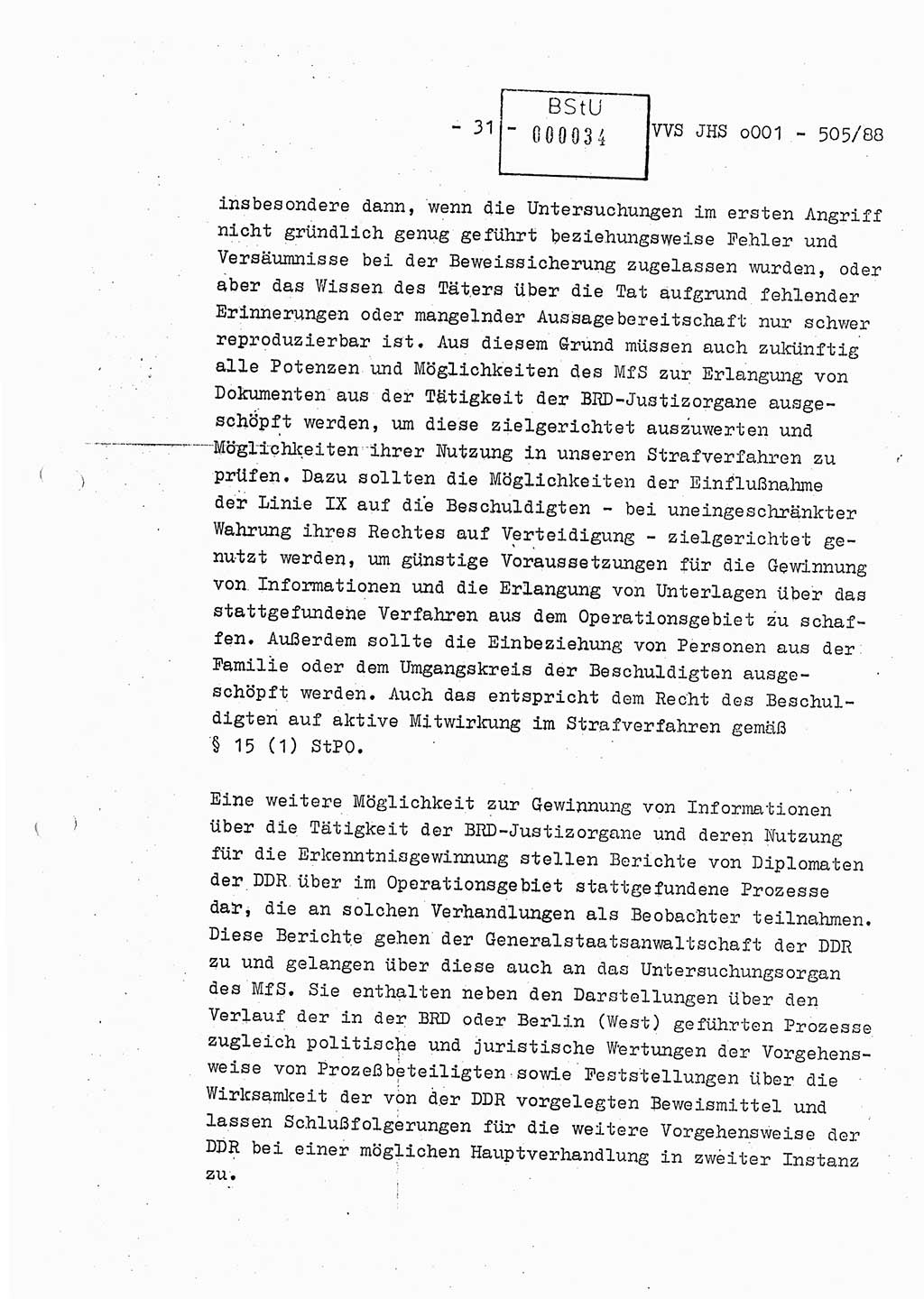 Diplomarbeit Leutnant Frank Schulze (HA Ⅸ/9), Ministerium für Staatssicherheit (MfS) [Deutsche Demokratische Republik (DDR)], Juristische Hochschule (JHS), Vertrauliche Verschlußsache (VVS) o001-505/88, Potsdam 1988, Seite 31 (Dipl.-Arb. MfS DDR JHS VVS o001-505/88 1988, S. 31)