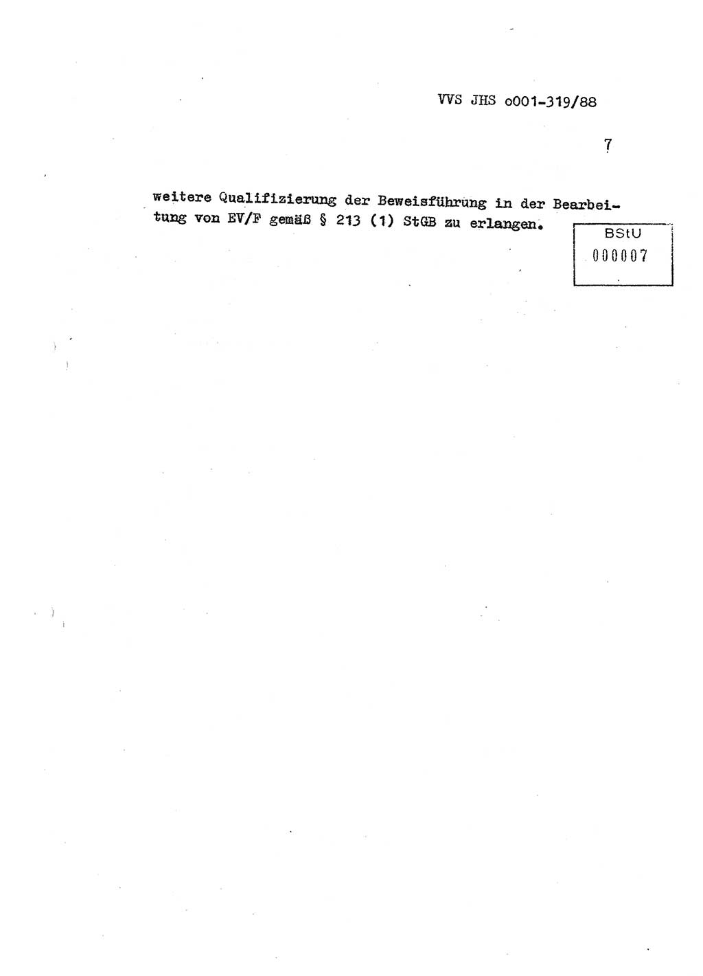 Diplomarbeit Offiziersschüler Holger Zirnstein (HA Ⅸ/9), Ministerium für Staatssicherheit (MfS) [Deutsche Demokratische Republik (DDR)], Juristische Hochschule (JHS), Vertrauliche Verschlußsache (VVS) o001-319/88, Potsdam 1988, Blatt 7 (Dipl.-Arb. MfS DDR JHS VVS o001-319/88 1988, Bl. 7)