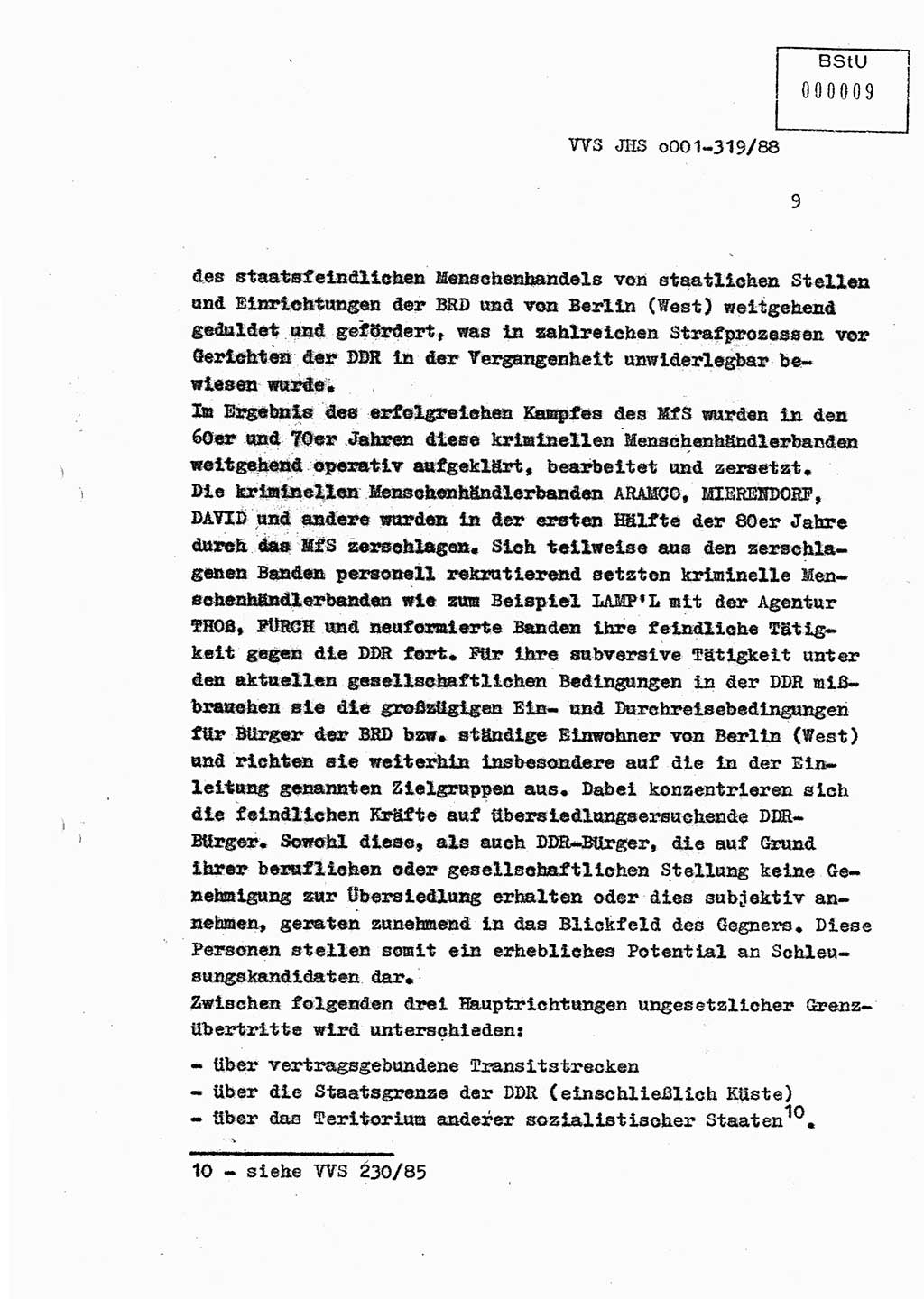 Diplomarbeit Offiziersschüler Holger Zirnstein (HA Ⅸ/9), Ministerium für Staatssicherheit (MfS) [Deutsche Demokratische Republik (DDR)], Juristische Hochschule (JHS), Vertrauliche Verschlußsache (VVS) o001-319/88, Potsdam 1988, Blatt 9 (Dipl.-Arb. MfS DDR JHS VVS o001-319/88 1988, Bl. 9)