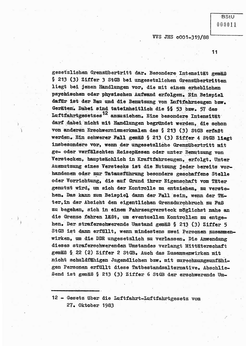 Diplomarbeit Offiziersschüler Holger Zirnstein (HA Ⅸ/9), Ministerium für Staatssicherheit (MfS) [Deutsche Demokratische Republik (DDR)], Juristische Hochschule (JHS), Vertrauliche Verschlußsache (VVS) o001-319/88, Potsdam 1988, Blatt 11 (Dipl.-Arb. MfS DDR JHS VVS o001-319/88 1988, Bl. 11)