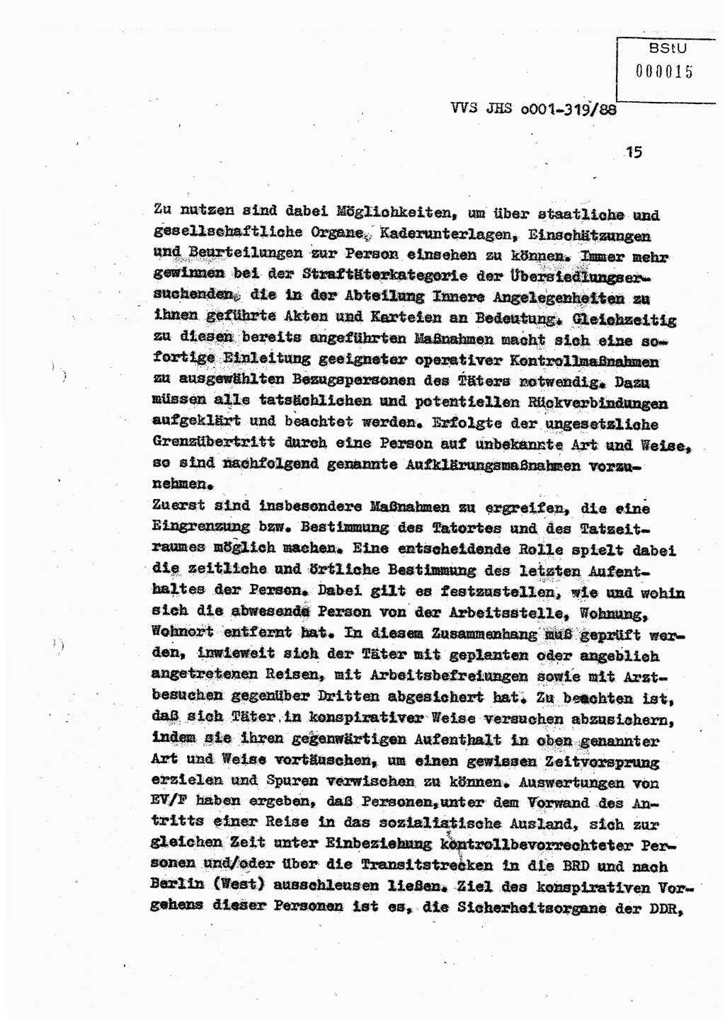 Diplomarbeit Offiziersschüler Holger Zirnstein (HA Ⅸ/9), Ministerium für Staatssicherheit (MfS) [Deutsche Demokratische Republik (DDR)], Juristische Hochschule (JHS), Vertrauliche Verschlußsache (VVS) o001-319/88, Potsdam 1988, Blatt 15 (Dipl.-Arb. MfS DDR JHS VVS o001-319/88 1988, Bl. 15)