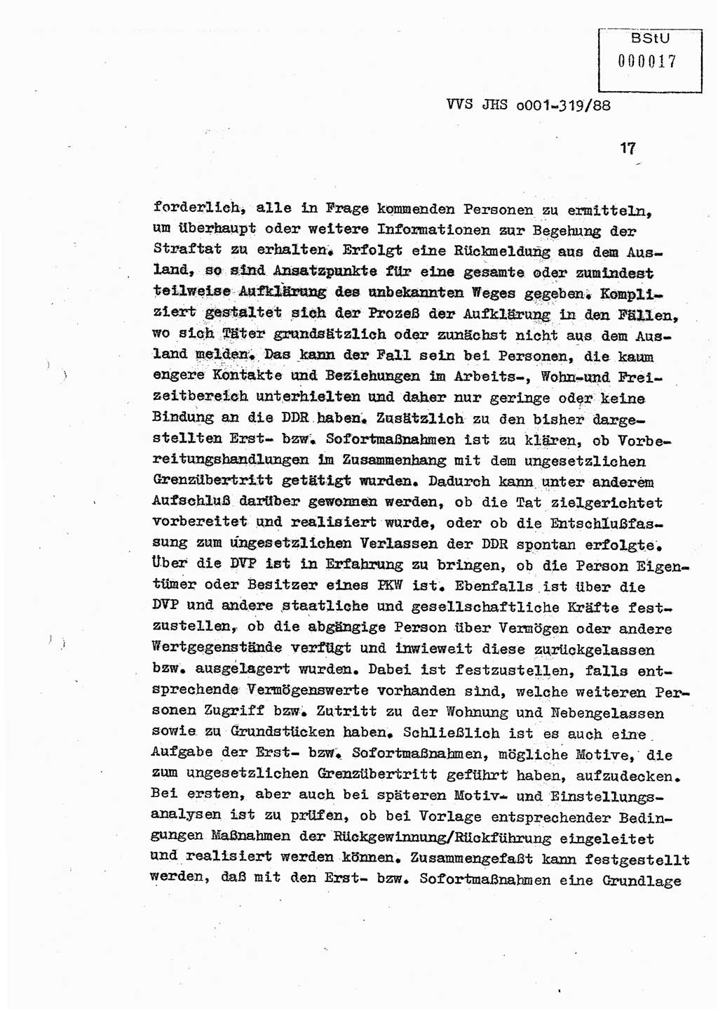 Diplomarbeit Offiziersschüler Holger Zirnstein (HA Ⅸ/9), Ministerium für Staatssicherheit (MfS) [Deutsche Demokratische Republik (DDR)], Juristische Hochschule (JHS), Vertrauliche Verschlußsache (VVS) o001-319/88, Potsdam 1988, Blatt 17 (Dipl.-Arb. MfS DDR JHS VVS o001-319/88 1988, Bl. 17)