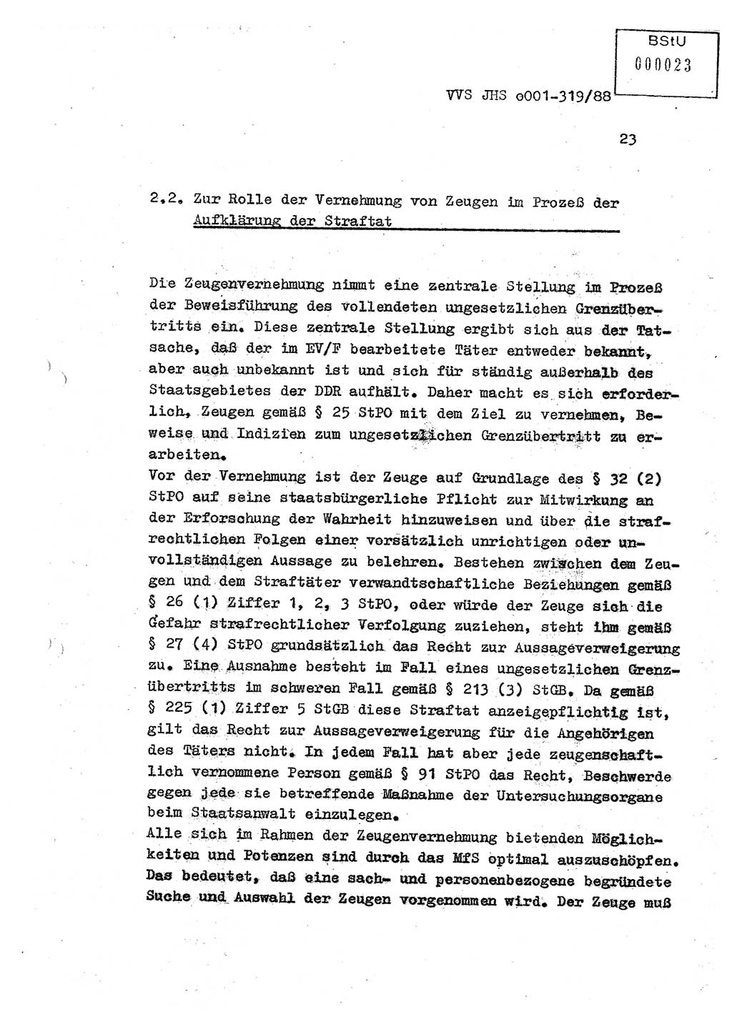 Diplomarbeit Offiziersschüler Holger Zirnstein (HA Ⅸ/9), Ministerium für Staatssicherheit (MfS) [Deutsche Demokratische Republik (DDR)], Juristische Hochschule (JHS), Vertrauliche Verschlußsache (VVS) o001-319/88, Potsdam 1988, Blatt 23 (Dipl.-Arb. MfS DDR JHS VVS o001-319/88 1988, Bl. 23)