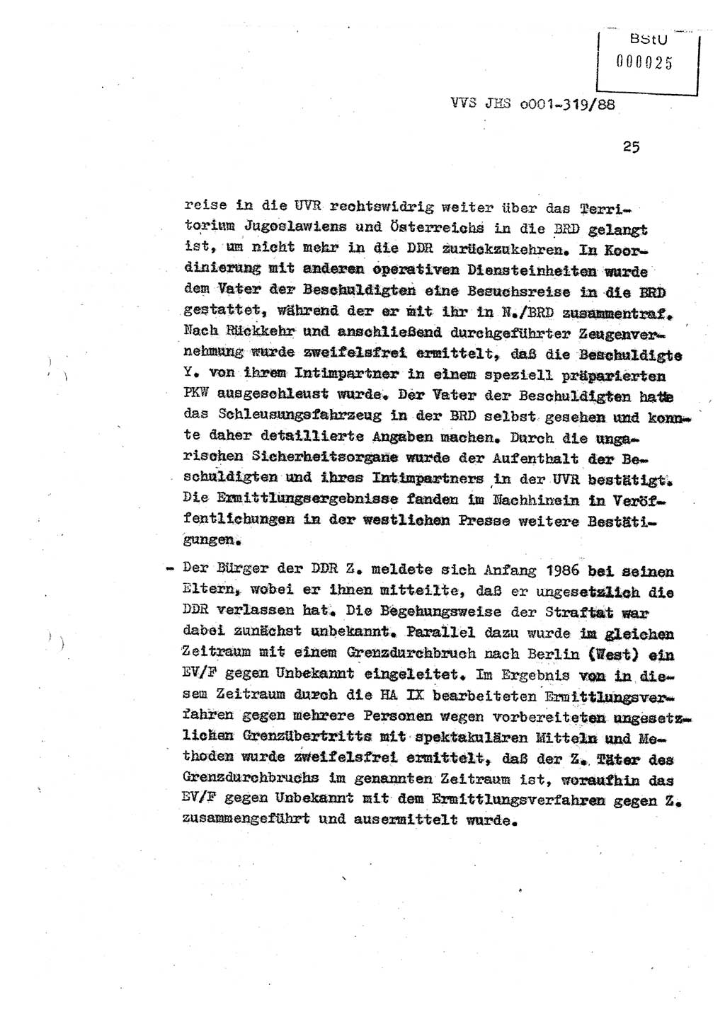 Diplomarbeit Offiziersschüler Holger Zirnstein (HA Ⅸ/9), Ministerium für Staatssicherheit (MfS) [Deutsche Demokratische Republik (DDR)], Juristische Hochschule (JHS), Vertrauliche Verschlußsache (VVS) o001-319/88, Potsdam 1988, Blatt 25 (Dipl.-Arb. MfS DDR JHS VVS o001-319/88 1988, Bl. 25)