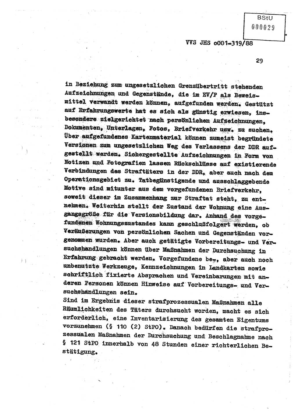 Diplomarbeit Offiziersschüler Holger Zirnstein (HA Ⅸ/9), Ministerium für Staatssicherheit (MfS) [Deutsche Demokratische Republik (DDR)], Juristische Hochschule (JHS), Vertrauliche Verschlußsache (VVS) o001-319/88, Potsdam 1988, Blatt 29 (Dipl.-Arb. MfS DDR JHS VVS o001-319/88 1988, Bl. 29)