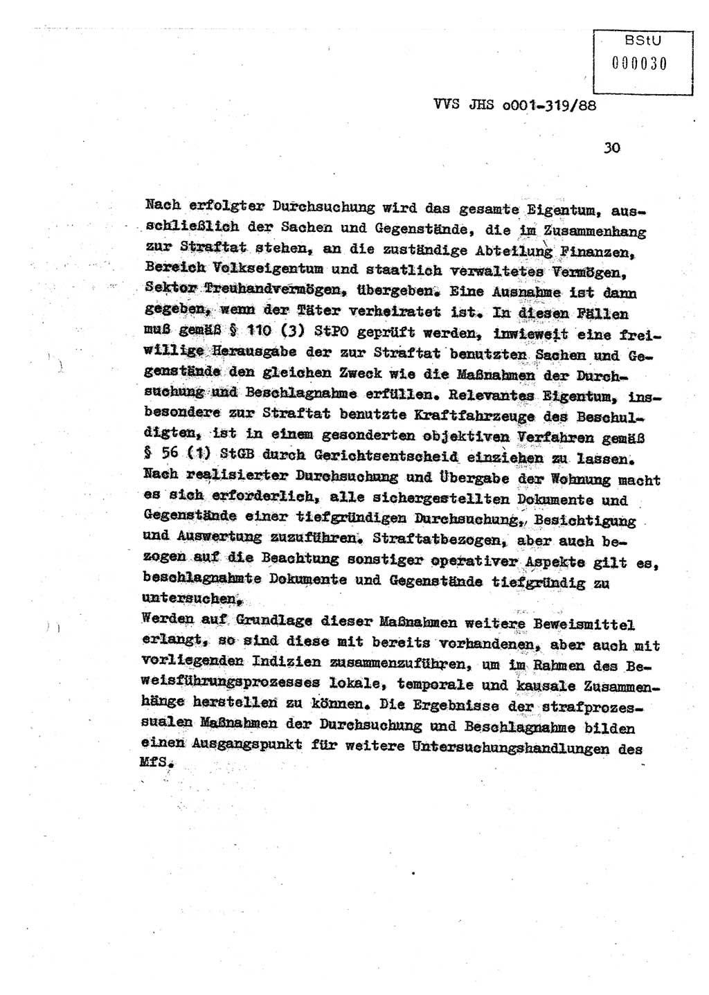 Diplomarbeit Offiziersschüler Holger Zirnstein (HA Ⅸ/9), Ministerium für Staatssicherheit (MfS) [Deutsche Demokratische Republik (DDR)], Juristische Hochschule (JHS), Vertrauliche Verschlußsache (VVS) o001-319/88, Potsdam 1988, Blatt 30 (Dipl.-Arb. MfS DDR JHS VVS o001-319/88 1988, Bl. 30)