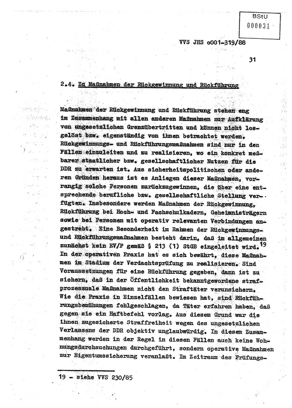 Diplomarbeit Offiziersschüler Holger Zirnstein (HA Ⅸ/9), Ministerium für Staatssicherheit (MfS) [Deutsche Demokratische Republik (DDR)], Juristische Hochschule (JHS), Vertrauliche Verschlußsache (VVS) o001-319/88, Potsdam 1988, Blatt 31 (Dipl.-Arb. MfS DDR JHS VVS o001-319/88 1988, Bl. 31)
