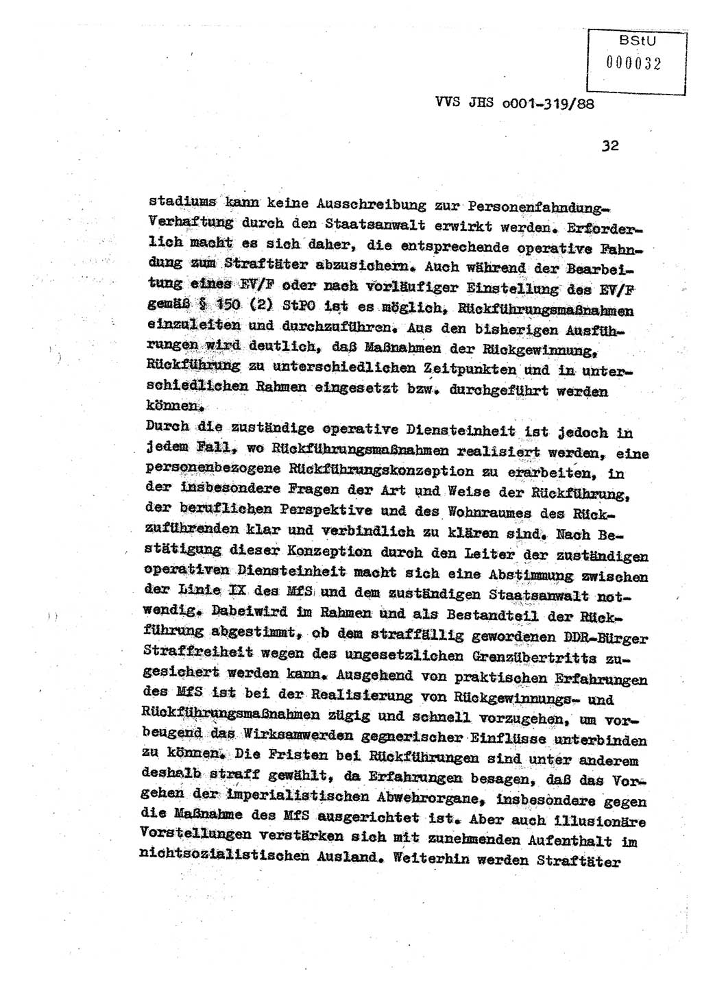 Diplomarbeit Offiziersschüler Holger Zirnstein (HA Ⅸ/9), Ministerium für Staatssicherheit (MfS) [Deutsche Demokratische Republik (DDR)], Juristische Hochschule (JHS), Vertrauliche Verschlußsache (VVS) o001-319/88, Potsdam 1988, Blatt 32 (Dipl.-Arb. MfS DDR JHS VVS o001-319/88 1988, Bl. 32)