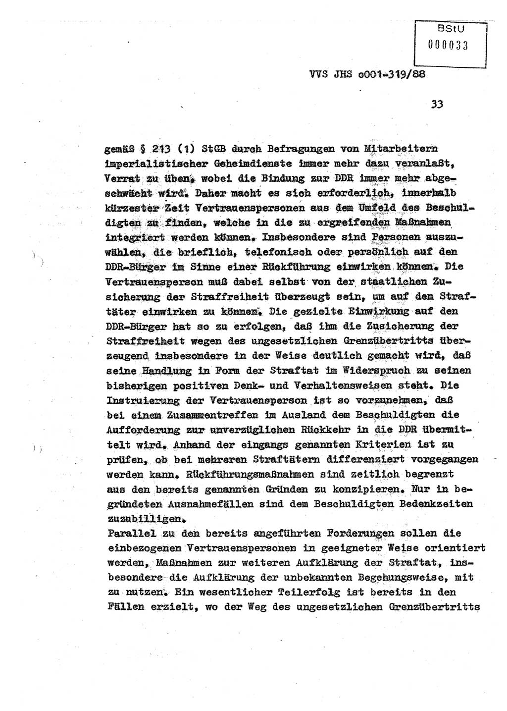 Diplomarbeit Offiziersschüler Holger Zirnstein (HA Ⅸ/9), Ministerium für Staatssicherheit (MfS) [Deutsche Demokratische Republik (DDR)], Juristische Hochschule (JHS), Vertrauliche Verschlußsache (VVS) o001-319/88, Potsdam 1988, Blatt 33 (Dipl.-Arb. MfS DDR JHS VVS o001-319/88 1988, Bl. 33)